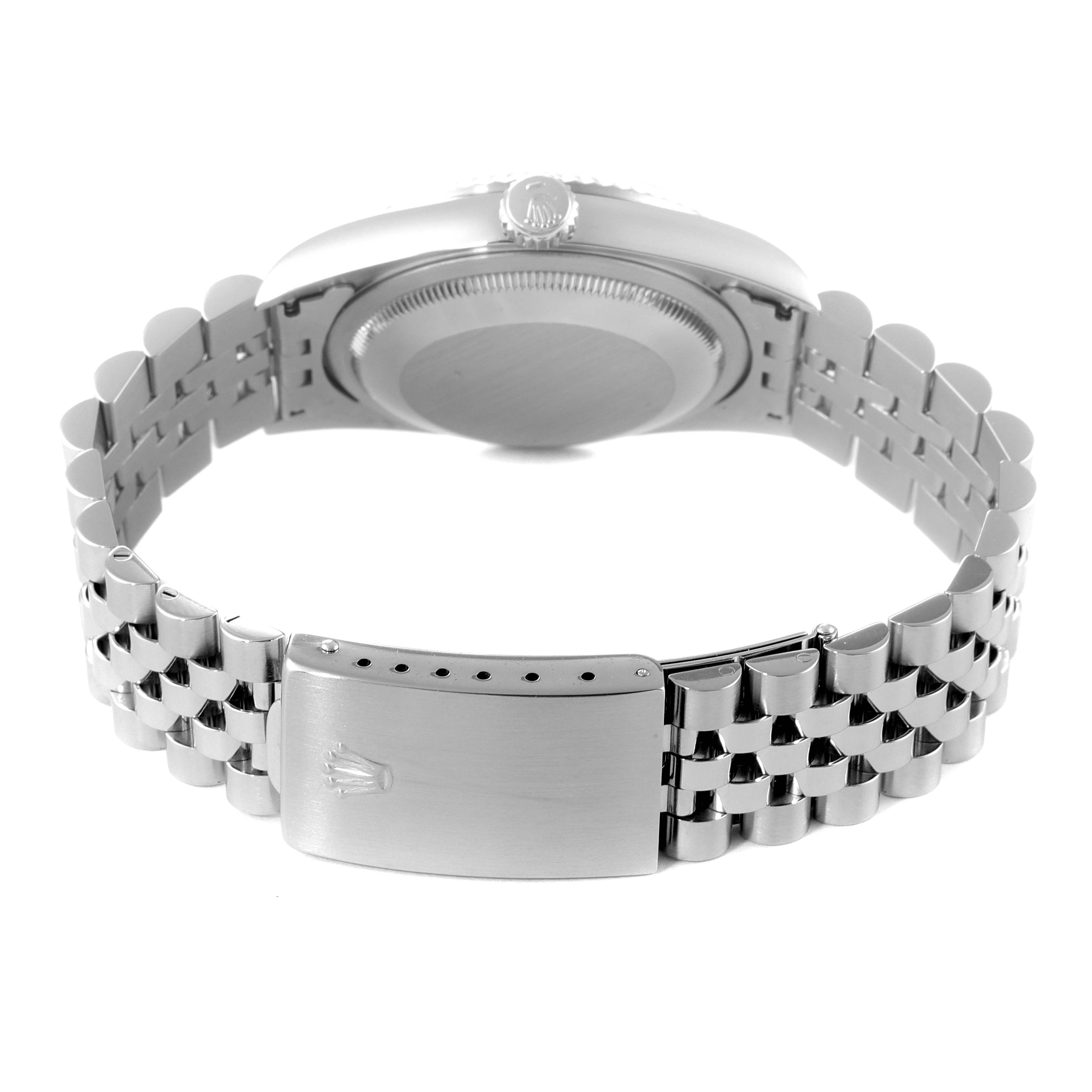 The image shows the case back, crown, and bracelet of a Rolex Datejust 16234 Men's Stainless Steel Silver Dial 16234 Men's Stainless Steel Silver Dial watch from a rear angle.