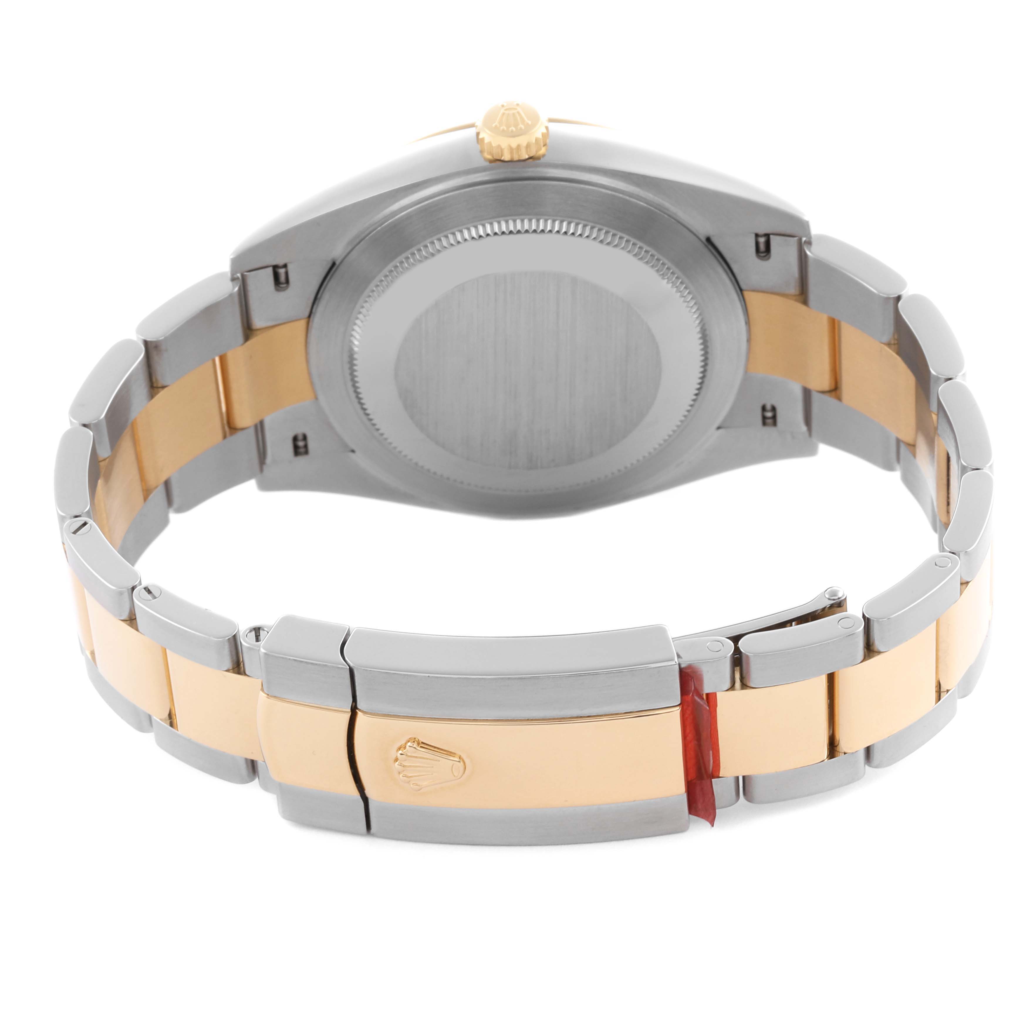 The Rolex Datejust 41 126333 Men's Steel and Gold (two tone) Black Dial 126333 Men's Steel and Gold (two tone) Black Dial is shown from the back, displaying the case back and bracelet with a two-tone design.