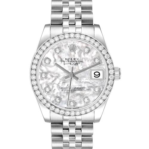 Photo of Rolex Datejust Midsize 31 MOP Diamond Steel White Gold Ladies Watch 178384 Card