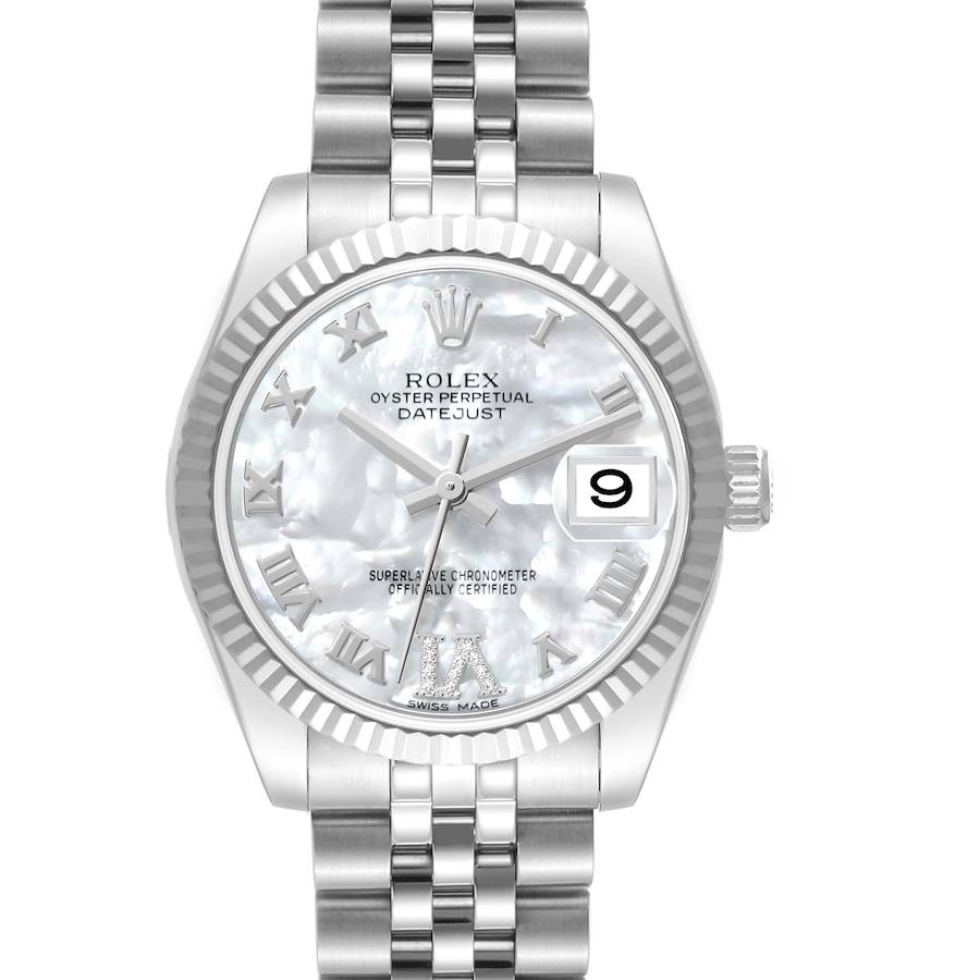 Rolex Datejust Midsize Mother Of Pearl Diamond Dial Steel White Gold Ladies Watch 178274 SwissWatchExpo