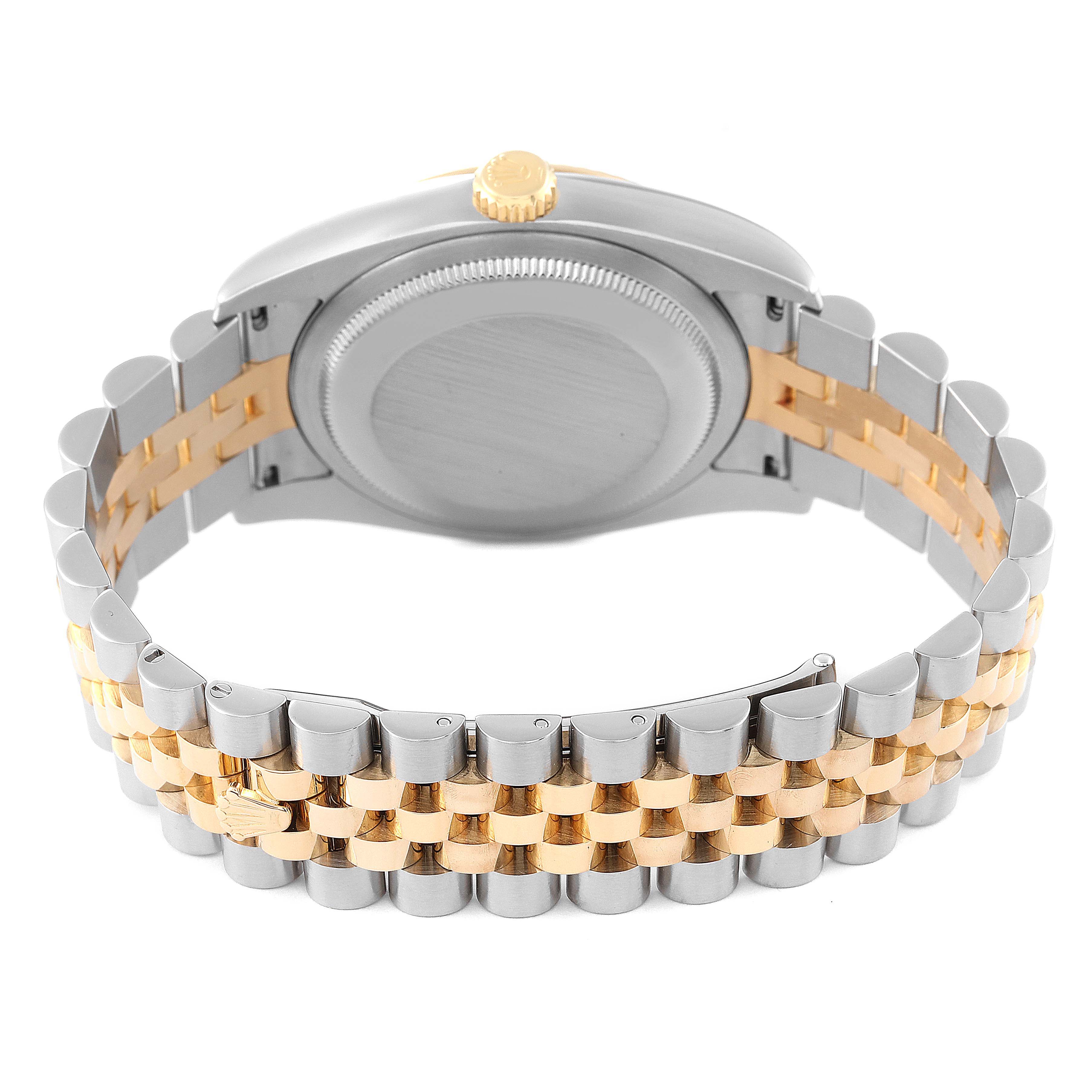 The image shows the back of a Rolex Datejust 116233 Men's Steel and Gold (two tone) Champagne Dial 116233 Men's Steel and Gold (two tone) Champagne Dial, highlighting the case and two-tone bracelet from a rear angle.