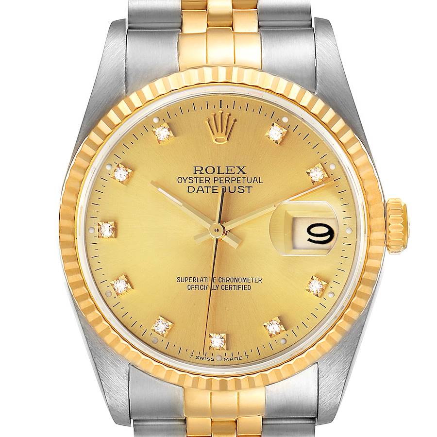 Rolex Datejust Steel Yellow Gold Diamond Dial Mens Watch 16233 SwissWatchExpo