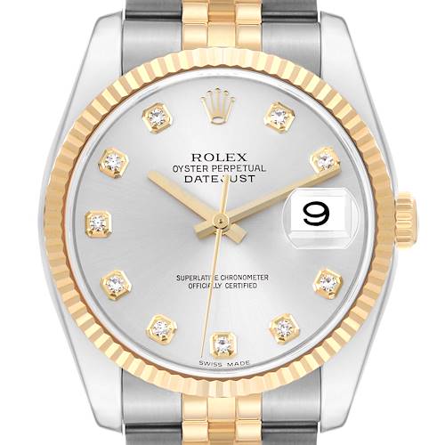 Photo of Rolex Datejust Steel Yellow Gold Silver Diamond Dial Mens Watch 116233 Box Papers
