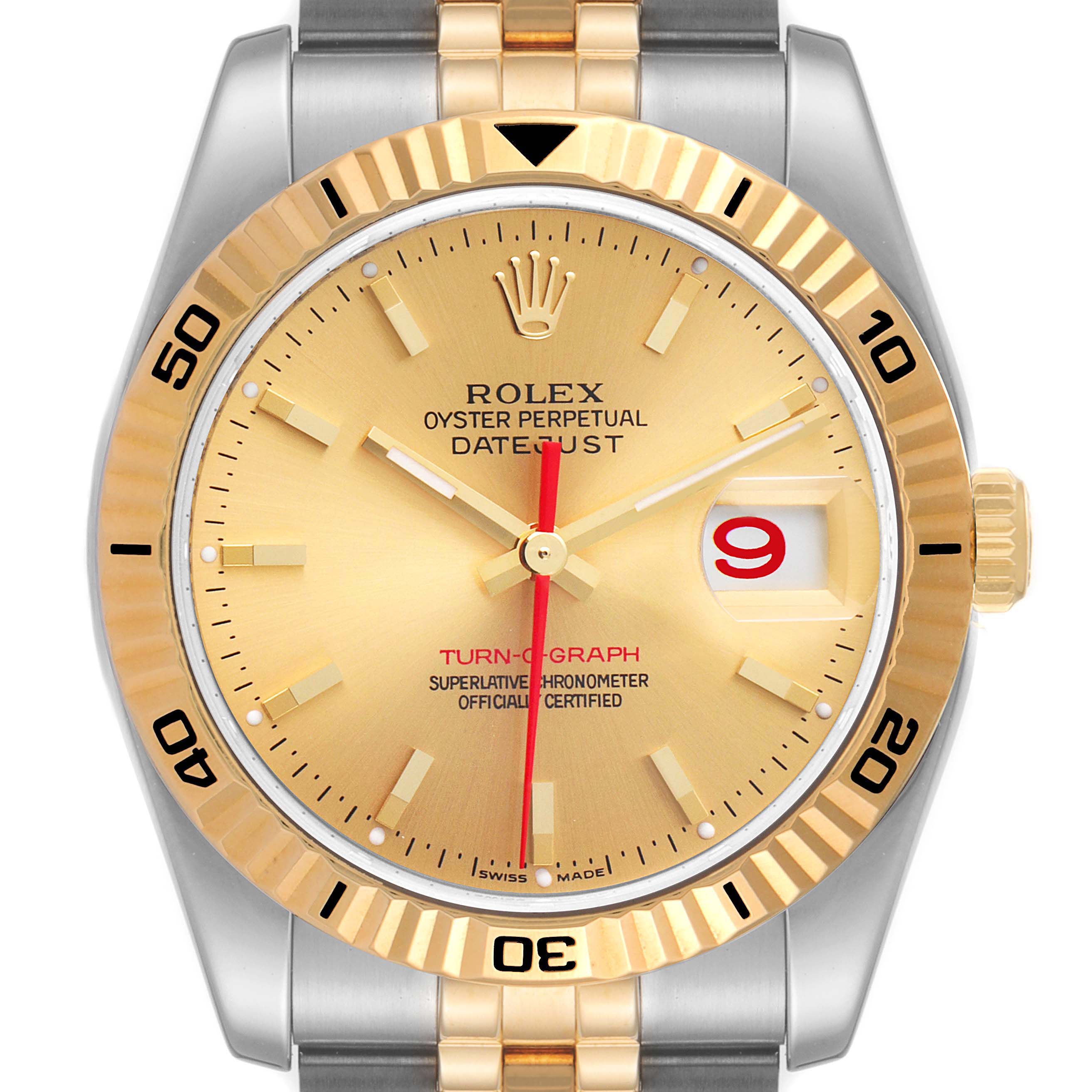 Rolex Datejust Turnograph Steel Gold Mens Box Papers |