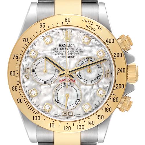 Photo of Rolex Daytona Steel Yellow Gold Mother of Pearl Diamond Dial Mens Watch 116523