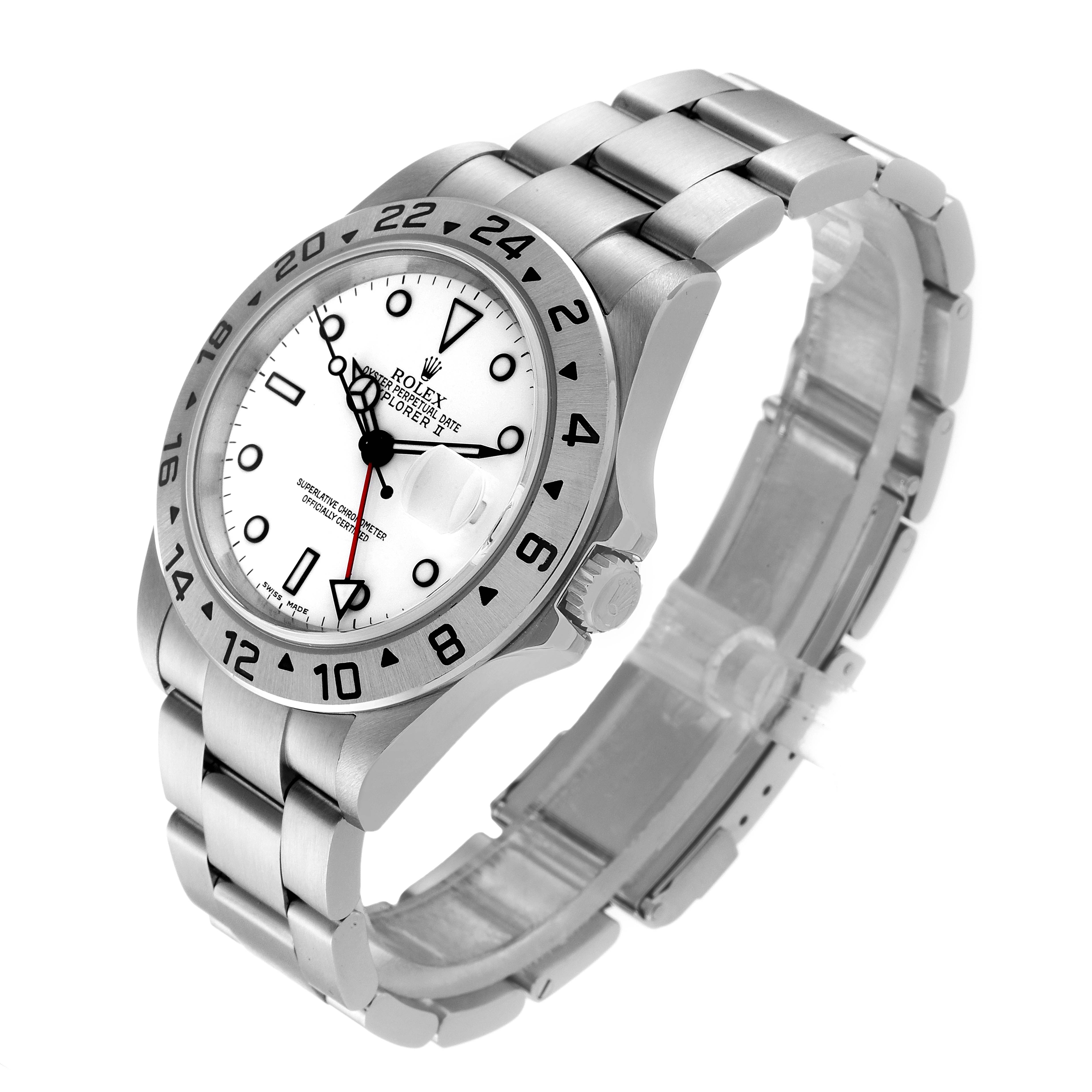 This image shows a Rolex Explorer 16570 Men's Stainless Steel White Dial 16570 Men's Stainless Steel White Dial watch from a three-quarter angle, displaying its face, bezel, bracelet, and crown.