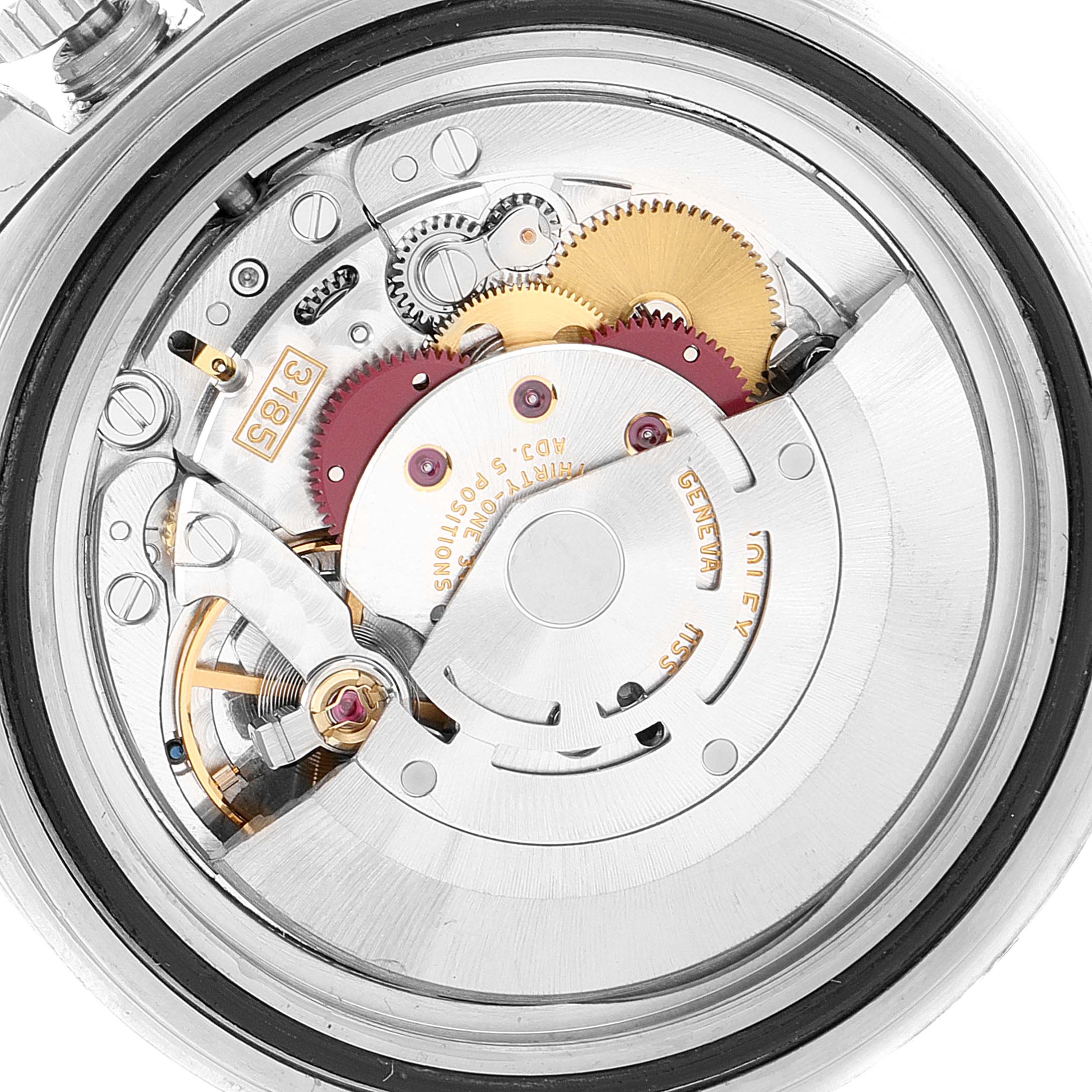 The image shows the inner mechanical movement components of the Rolex Explorer 16570 Men's Stainless Steel White Dial 16570 Men's Stainless Steel White Dial watch from a top-down angle.