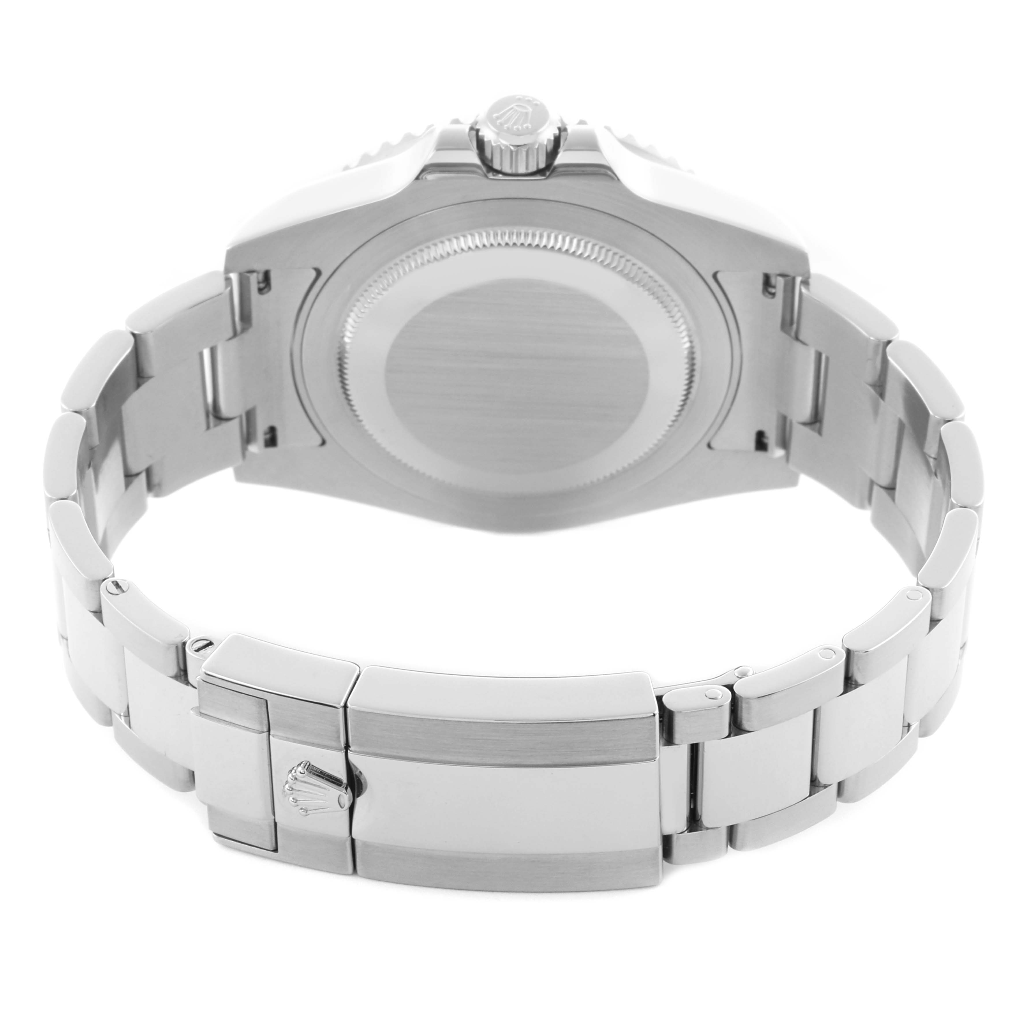 The image shows the back and bracelet of a Rolex GMT-Master 116710LN Men
s Stainless Steel Black Dial 116710LN Men
s Stainless Steel Black Dial, highlighting the clasp and case back.