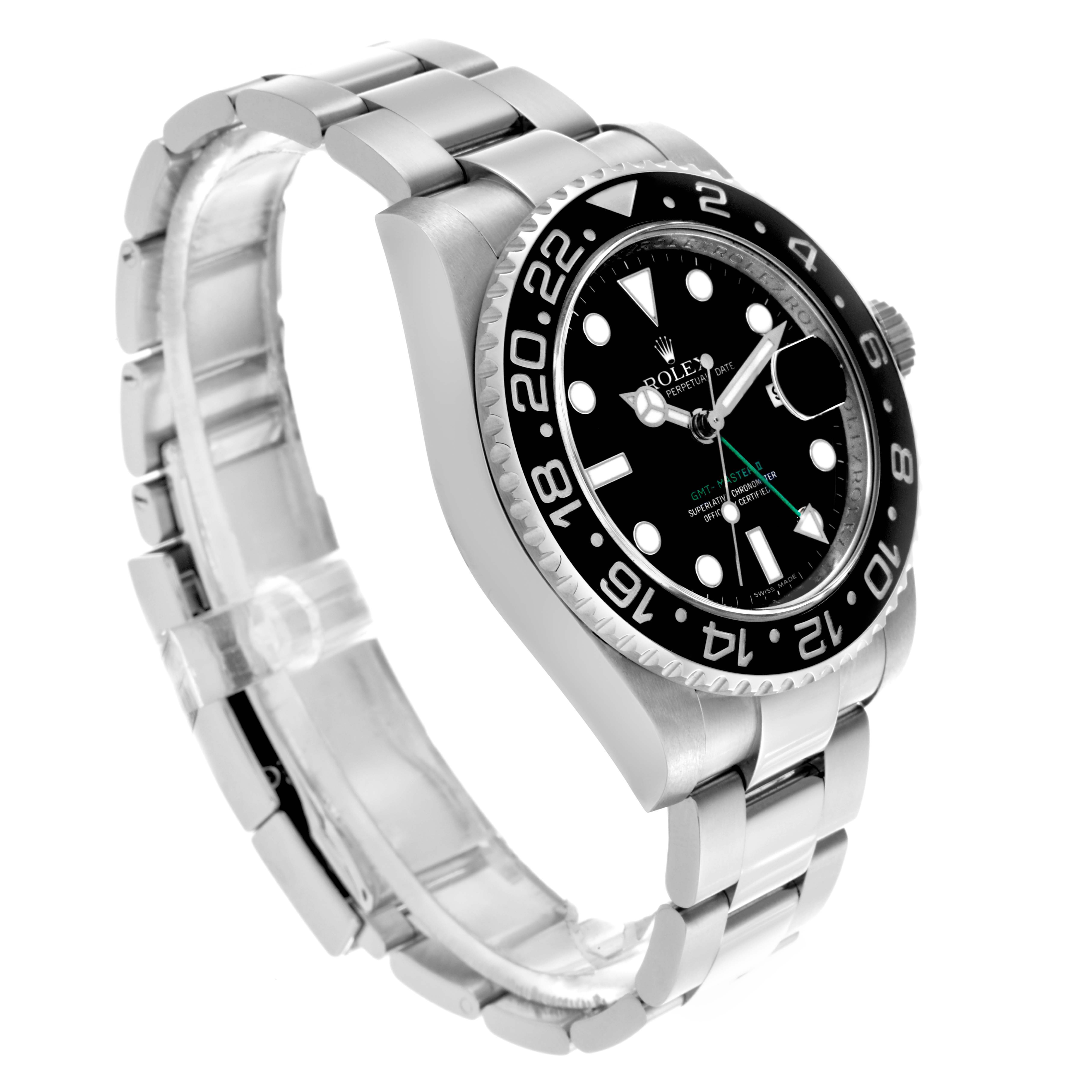 The Rolex GMT-Master 116710LN Men
s Stainless Steel Black Dial 116710LN Men
s Stainless Steel Black Dial model is shown at a slight angle, displaying the bracelet, bezel, and dial prominently.