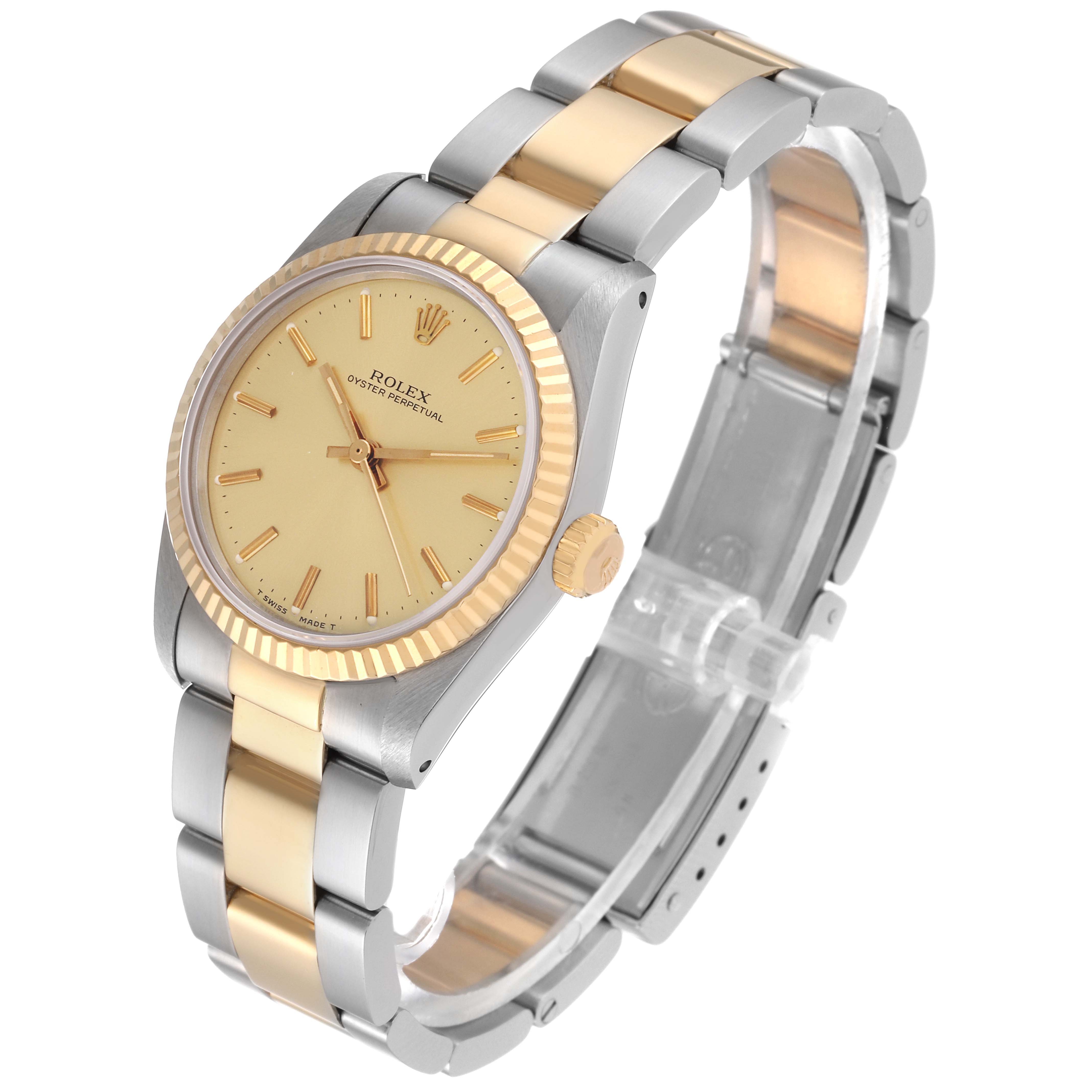 The Mid-Size Rolex watch is shown at a 45-degree angle, displaying the face, bezel, and bracelet clearly.