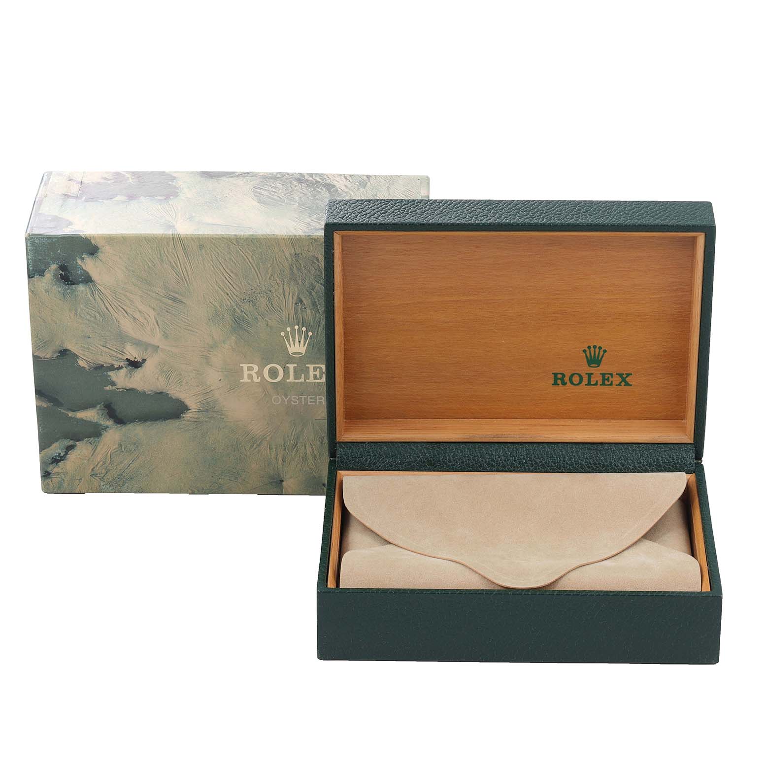 The image shows the packaging box and open display case for a Rolex Oysterquartz 17013 Men's Steel and Gold (two tone) Champagne Dial 17013 Men's Steel and Gold (two tone) Champagne Dial watch.