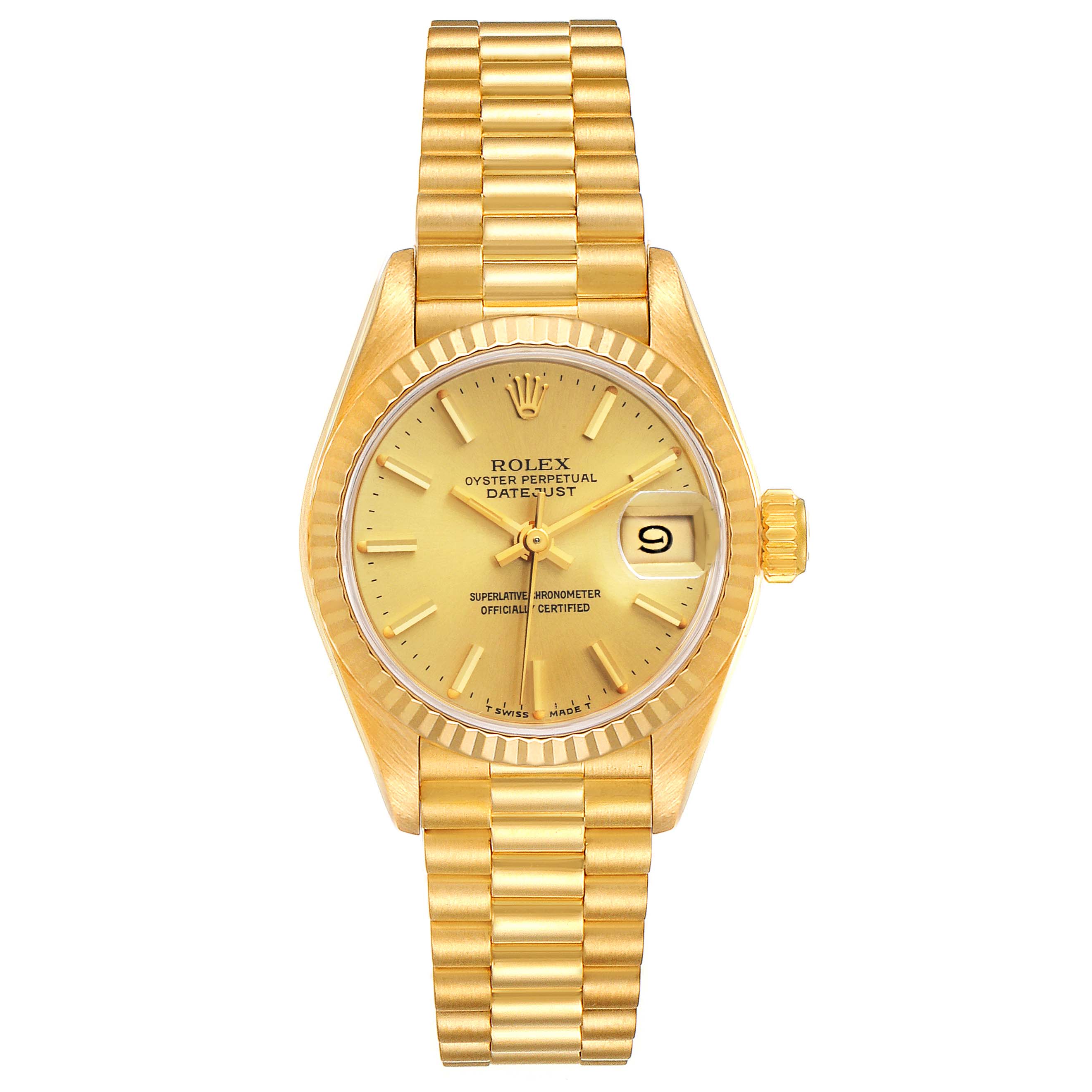 Rolex President Datejust Yellow Gold Champagne Dial Ladies Watch 69178 ...