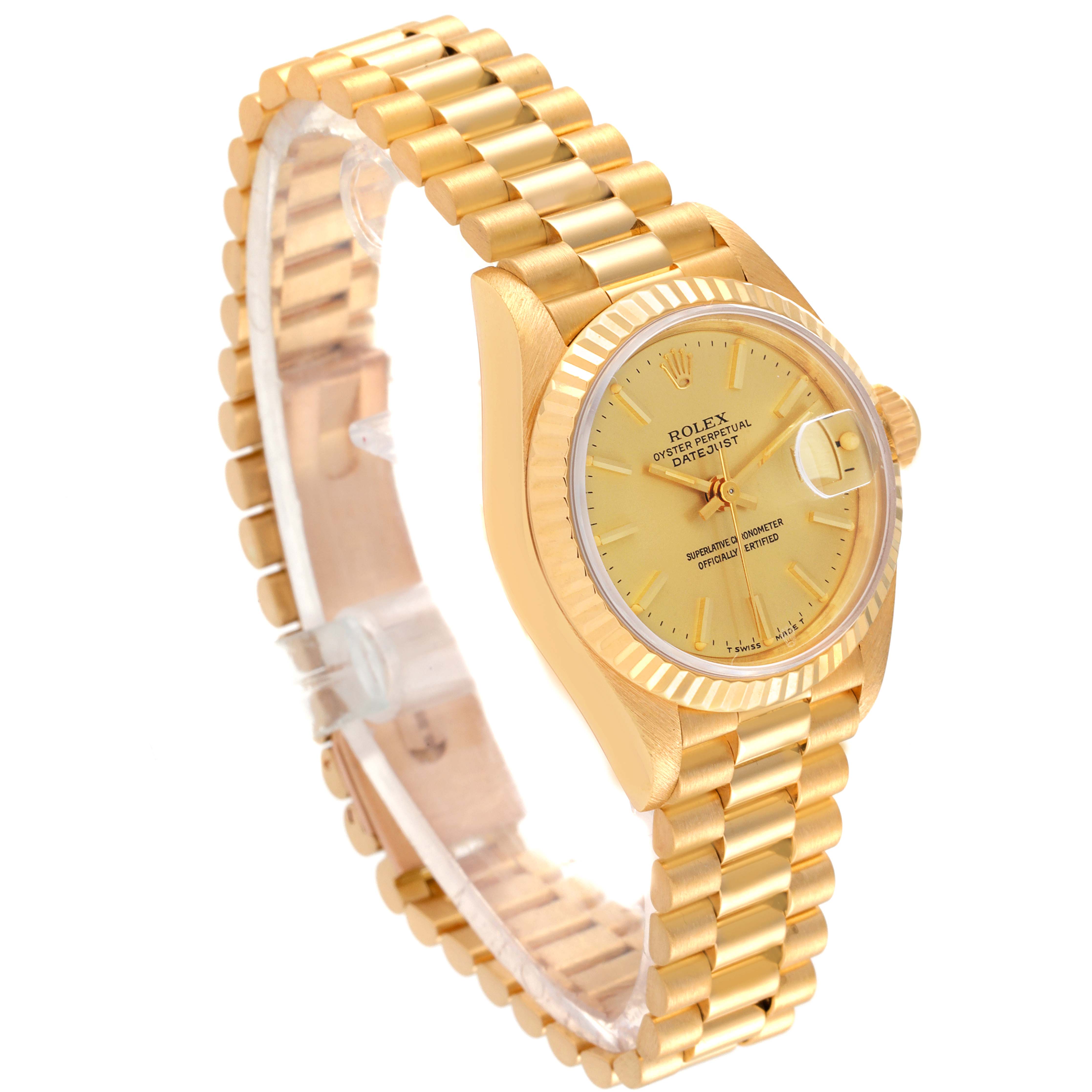 The image shows a Rolex President 69178 Women's Yellow Gold Champagne Dial 69178 Women's Yellow Gold Champagne Dial model watch at a slight angle, displaying the face, bezel, and bracelet.