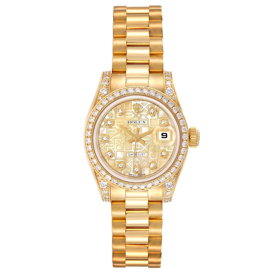 Rolex President Datejust Yellow Gold Diamond Dial Bezel Lugs Ladies Watch 179158 SwissWatchExpo