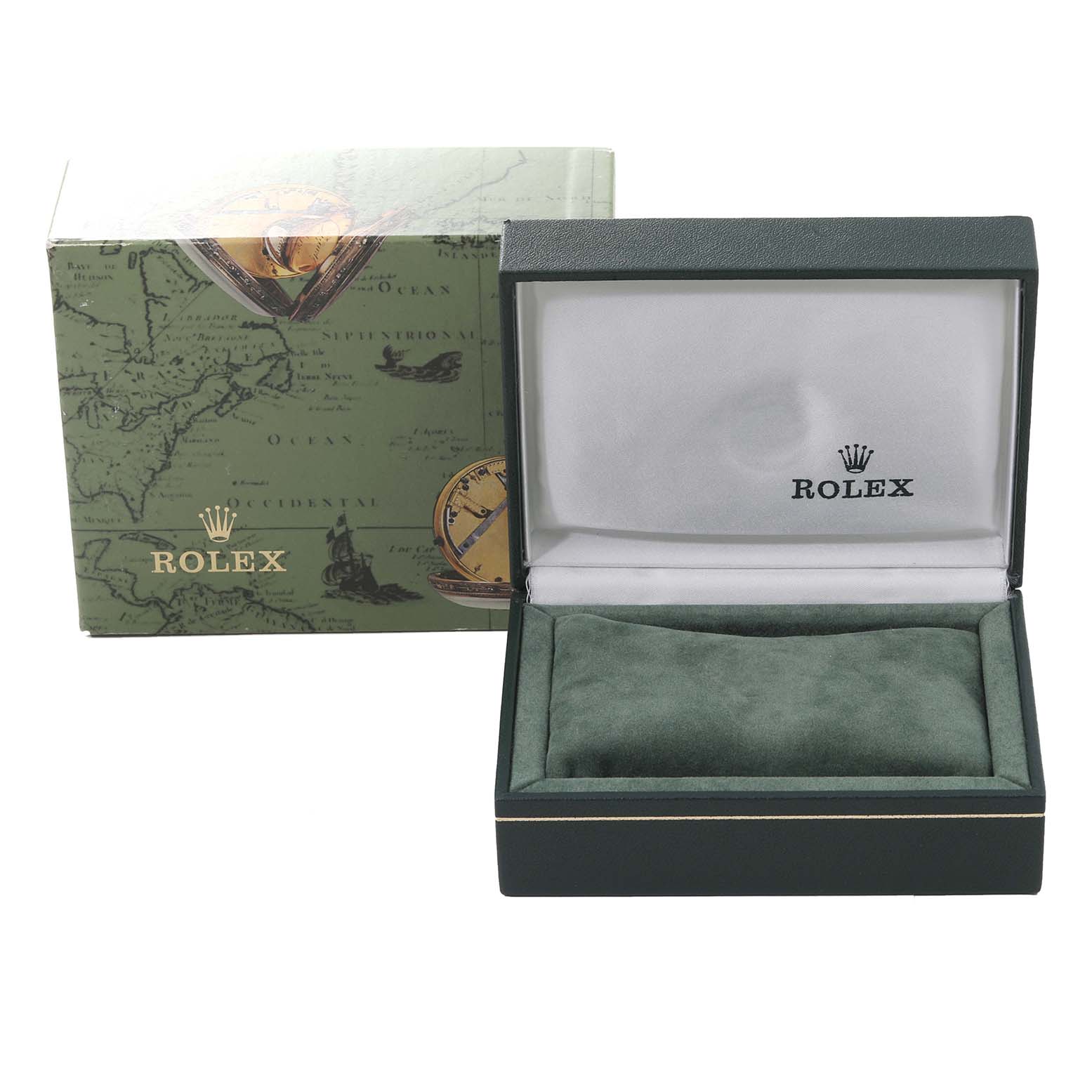 The image shows the watch box and outer packaging for the Rolex President 68279 Women's White Gold Champagne Dial 68279 Women's White Gold Champagne Dial model.