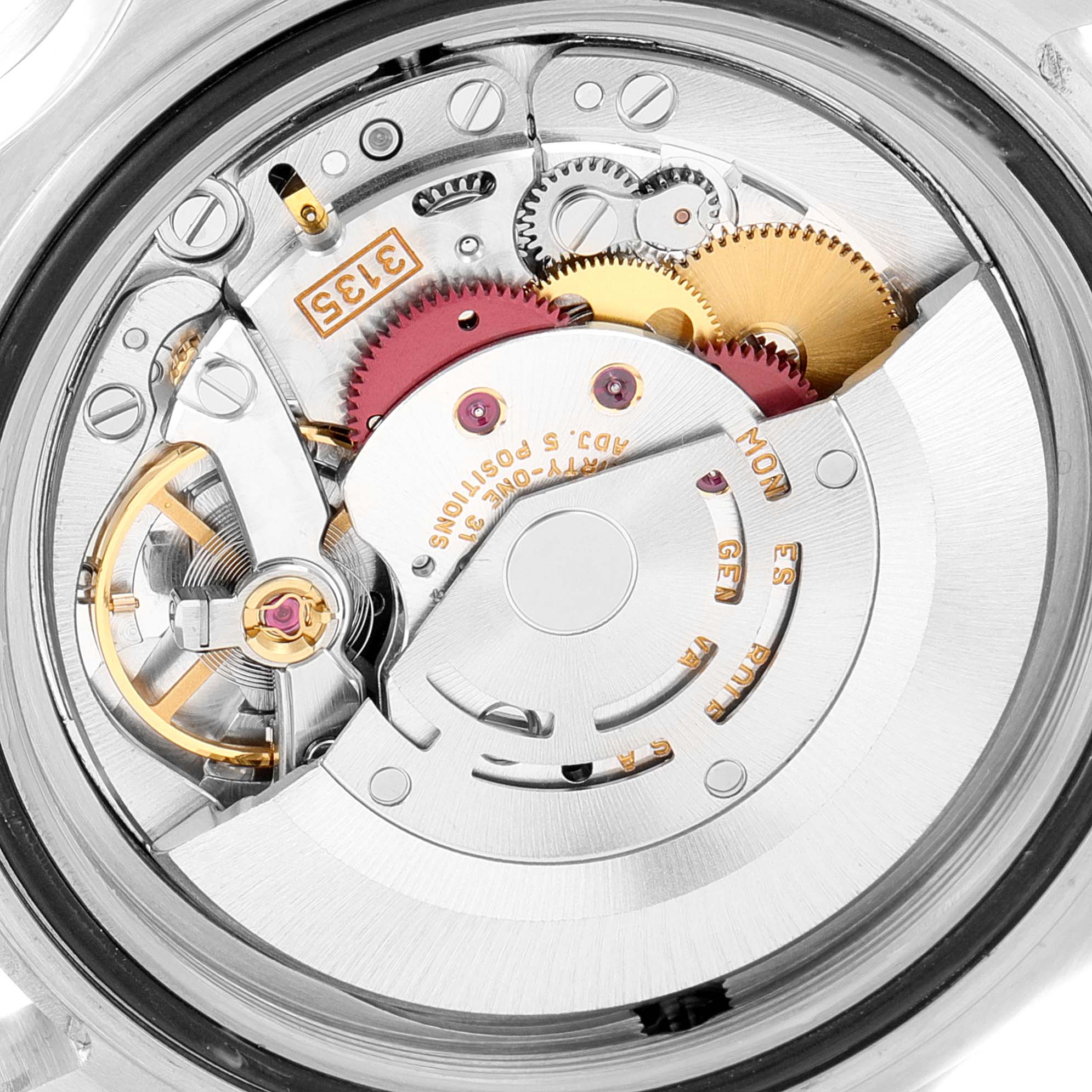 This image shows a close-up view of the Rolex Sea-Dweller 16600 Men
s Stainless Steel Black Dial 16600 Men
s Stainless Steel Black Dial
s internal movement mechanism.