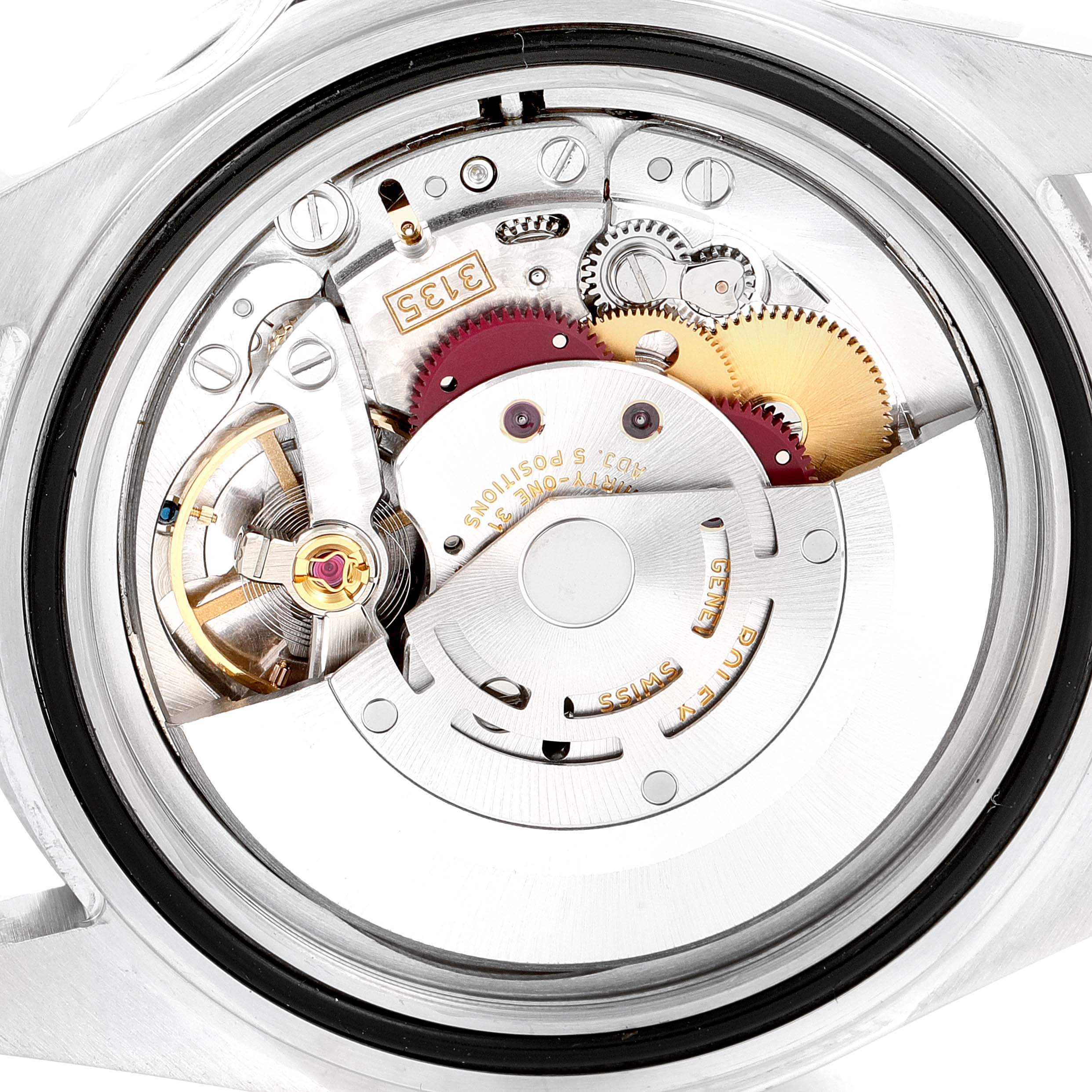 This image shows the internal mechanics and movement of a Rolex Submariner 16610 Men
s Stainless Steel Black Dial 16610 Men
s Stainless Steel Black Dial watch from a back view angle.