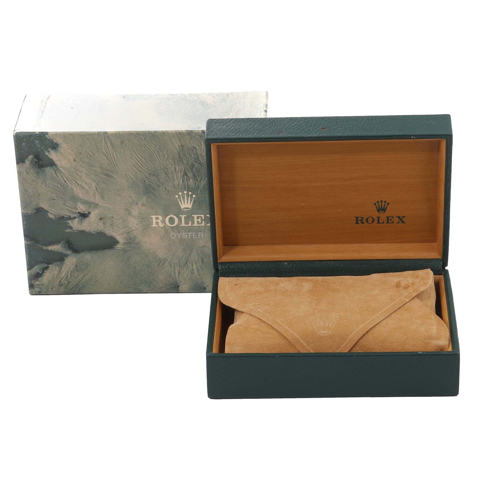 The image shows the open presentation box and softer carrying case of a Rolex Submariner 16613 Men
s Steel and Gold (two tone) Blue Dial 16613 Men
s Steel and Gold (two tone) Blue Dial, with the outer box in the background.