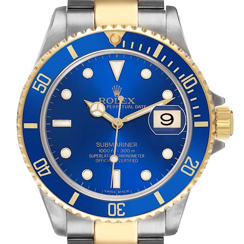 Photo of Rolex Submariner Blue Dial Steel Yellow Gold Mens Watch 16613
