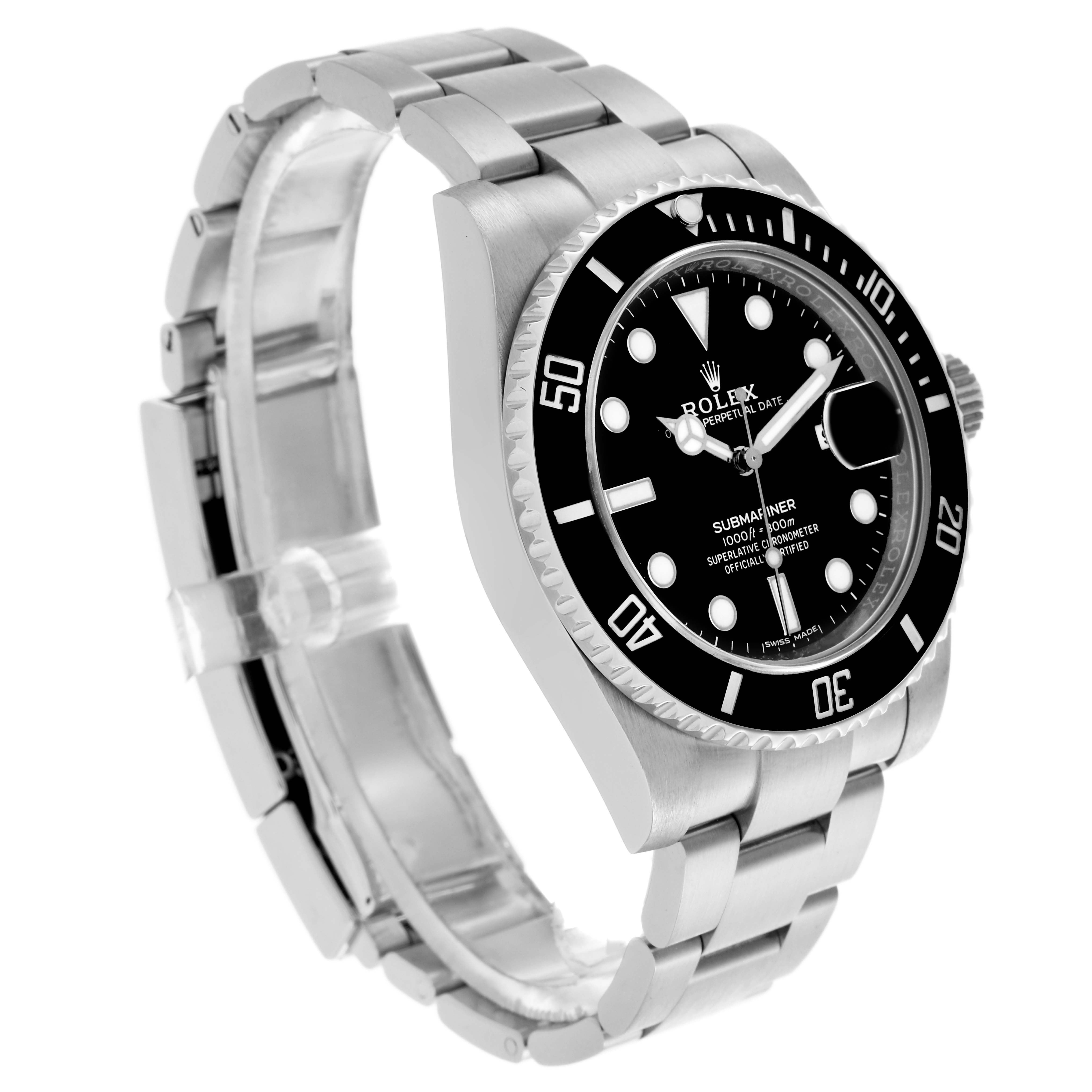 The Rolex Submariner 116610LN Men's Stainless Steel Black Dial 116610LN Men's Stainless Steel Black Dial watch is shown at an angle displaying the face, bezel, crown, and part of the bracelet.