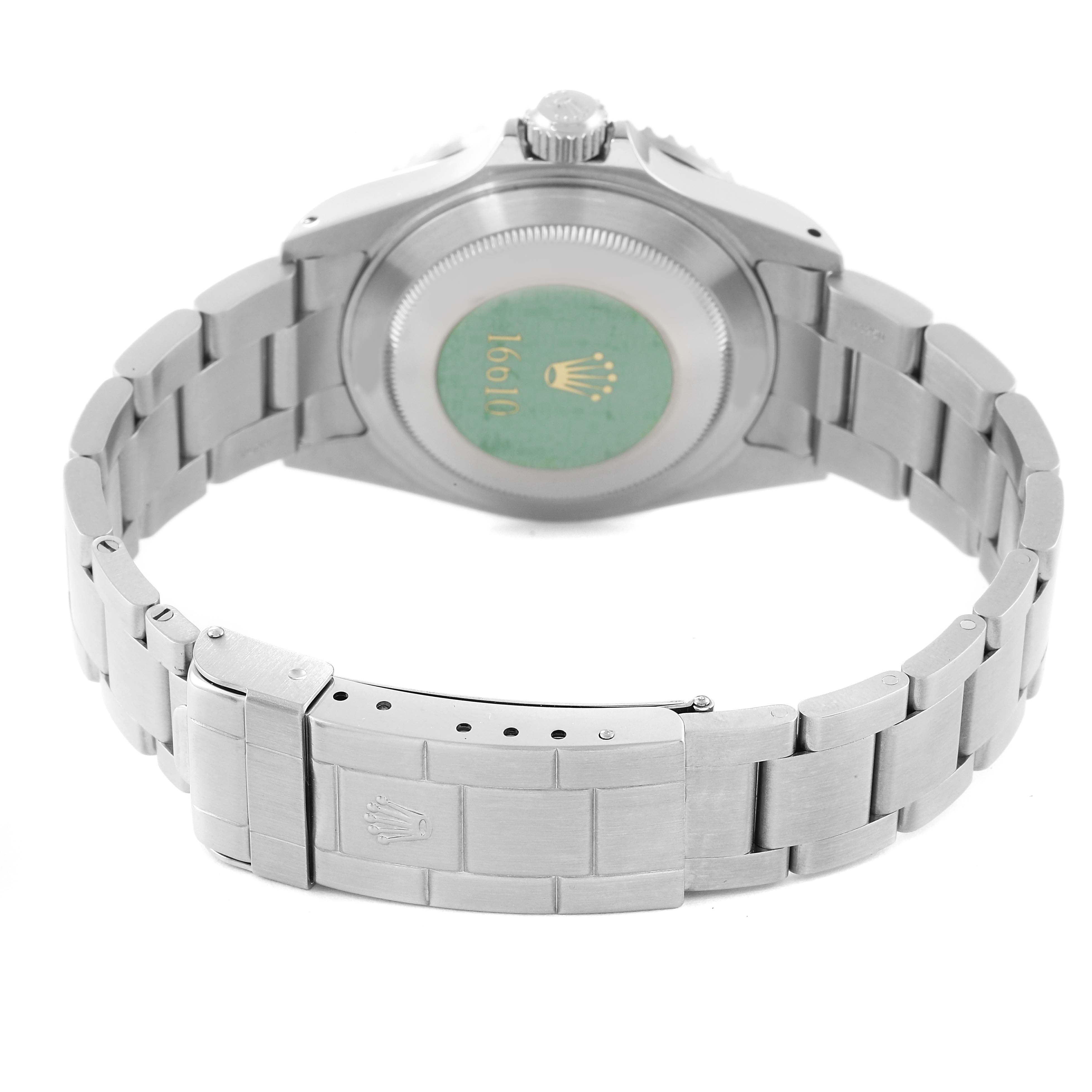 The image shows the back and bracelet clasp of a Rolex Submariner 16610 Men's Stainless Steel Black Dial 16610 Men's Stainless Steel Black Dial watch at a rear angle.