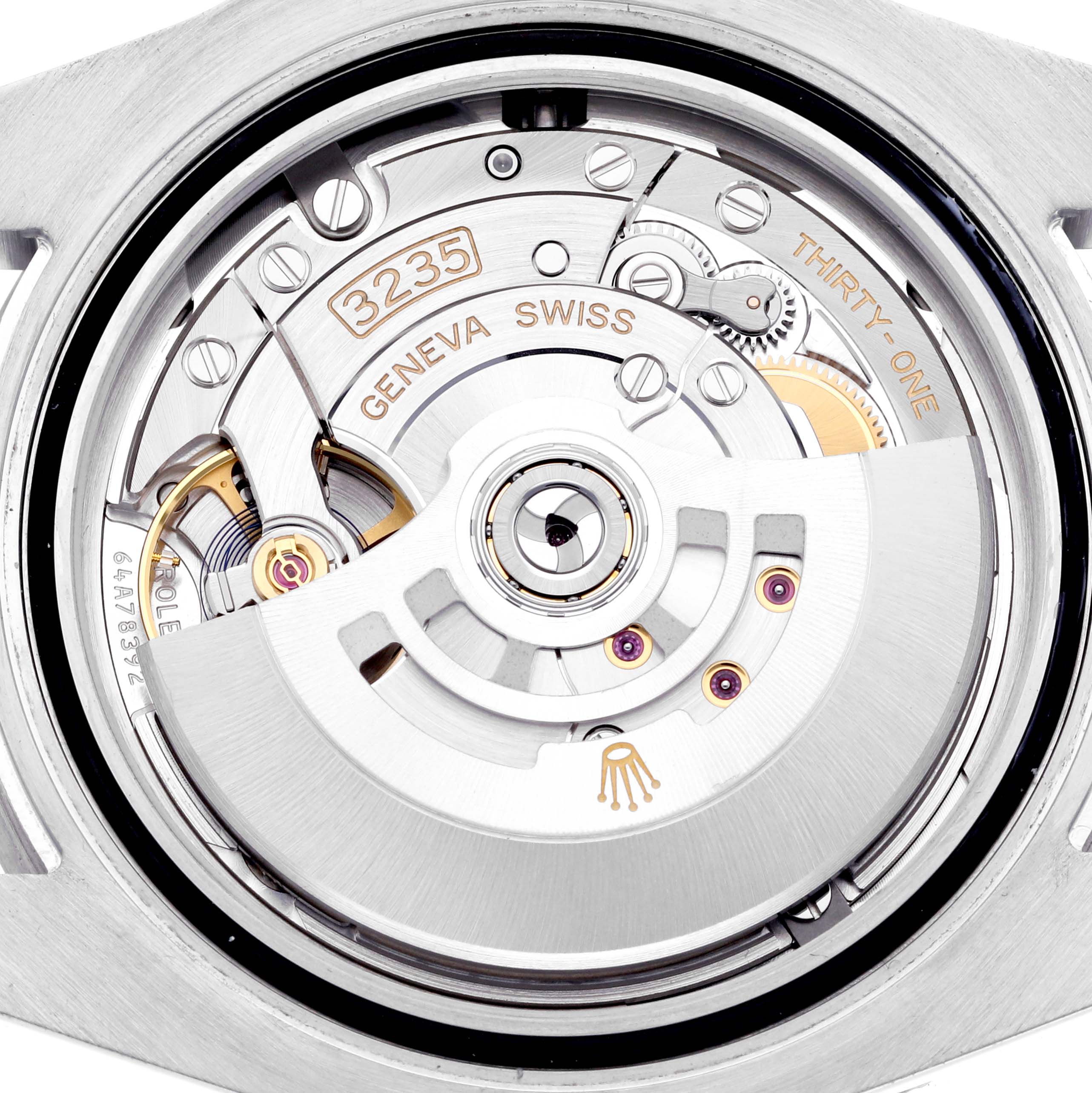 The image shows the movement of a Rolex Submariner 126610LV Men's Stainless Steel Black Dial 126610LV Men's Stainless Steel Black Dial, focusing on its intricate internal mechanism.