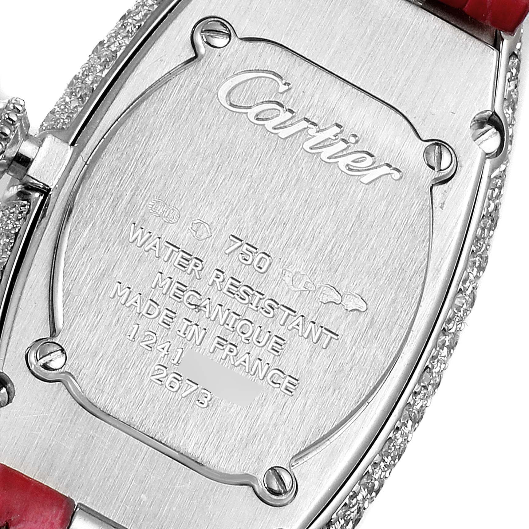 This image shows the back case of a Cartier Baignoire WB510931 Women's White Gold Silver Dial WB510931 Women's White Gold Silver Dial watch, highlighting its engraving and water resistance details.