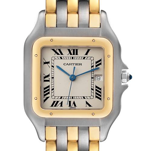 Photo of Cartier Panthere Large Steel Yellow Gold Three Row Quartz Mens Watch 183957