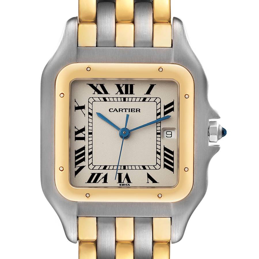 Cartier Panthere Large Steel Yellow Gold Three Row Quartz Mens Watch 183957 SwissWatchExpo
