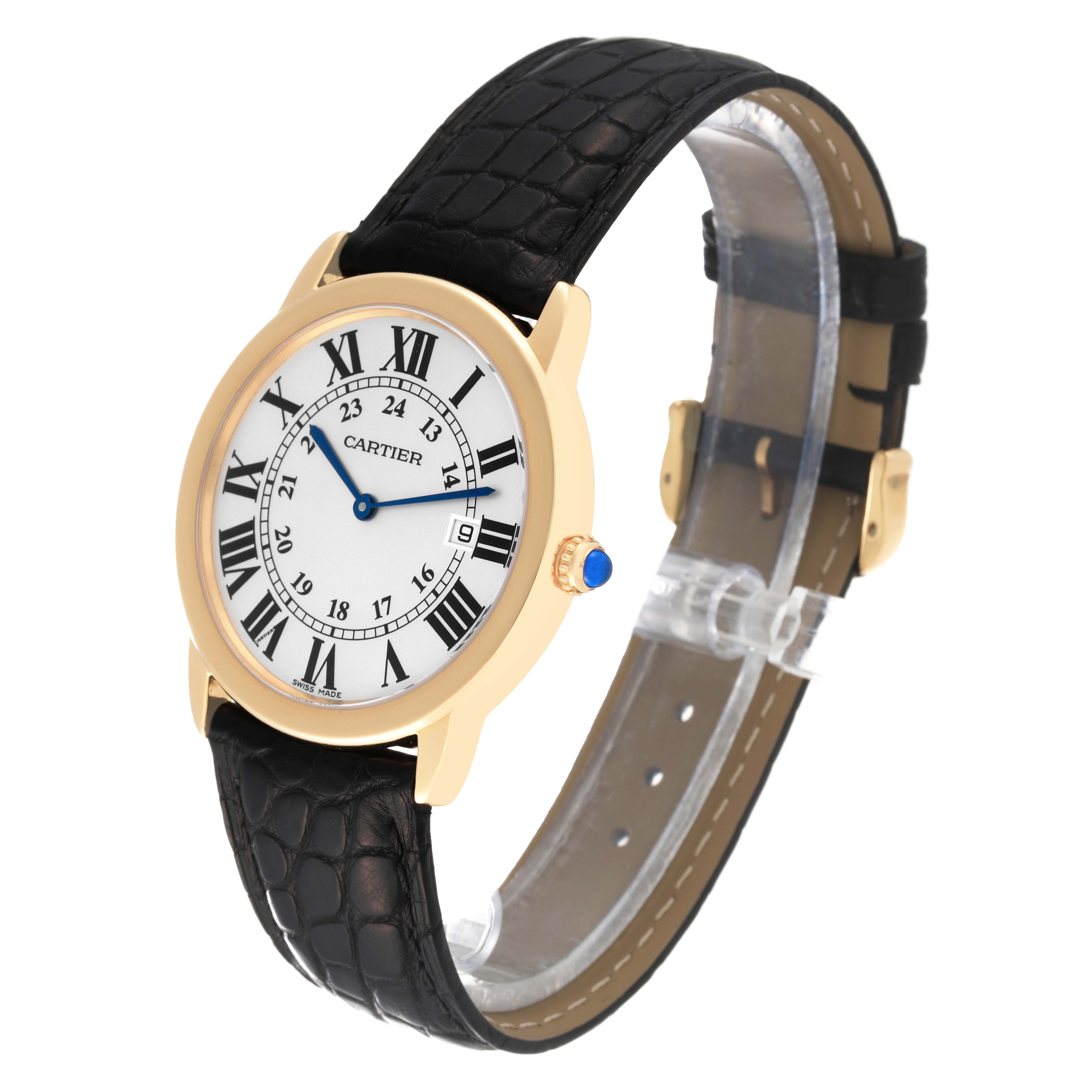 This image shows the Cartier Ronde W6700455 Men
s Steel and Gold (two tone) Silver Dial W6700455 Men
s Steel and Gold (two tone) Silver Dial watch at an angle displaying the face, case, strap, and crown.