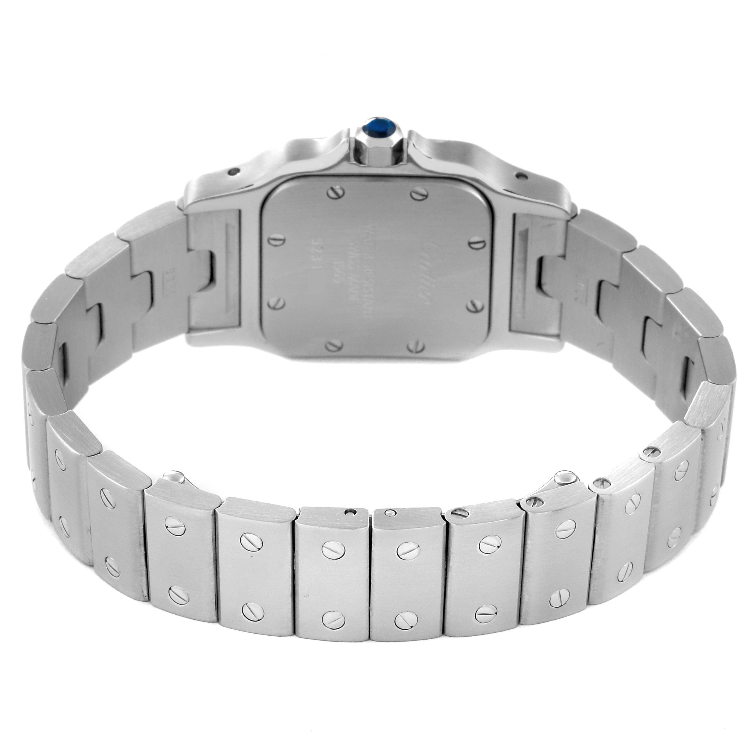 The image shows the back and bracelet of a Cartier Santos W20056D6 Women
s Stainless Steel Silver Dial W20056D6 Women
s Stainless Steel Silver Dial watch.