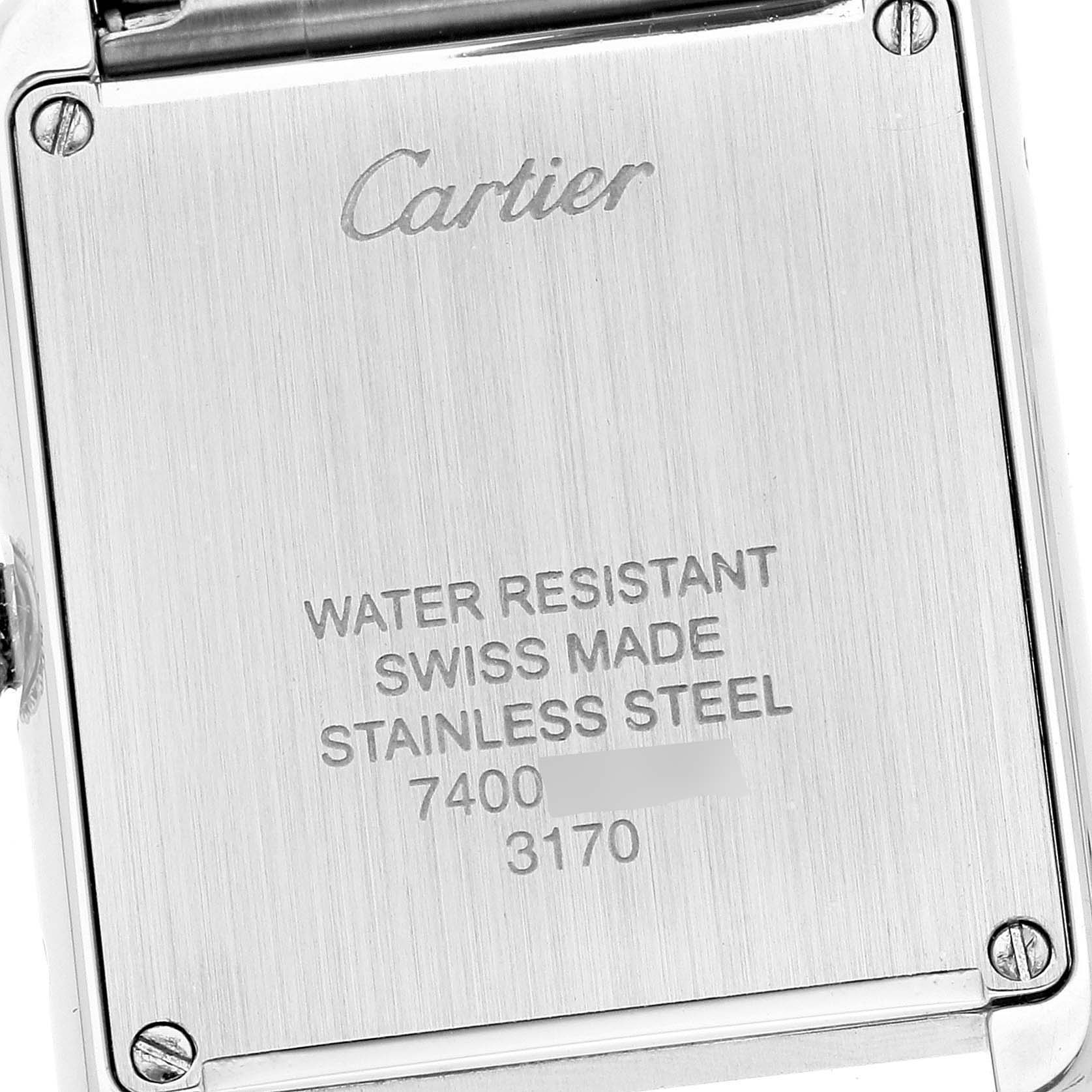 This image shows the back casing of a Cartier Tank Solo W5200013 Women
s Stainless Steel Silver Dial W5200013 Women
s Stainless Steel Silver Dial watch.