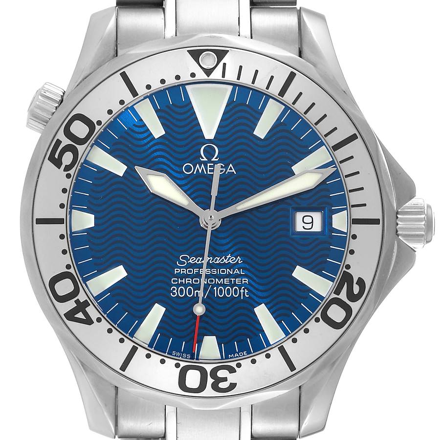 Omega Seamaster 300M Electric Blue Dial Steel Mens Watch 2255.80.00 Box Card SwissWatchExpo