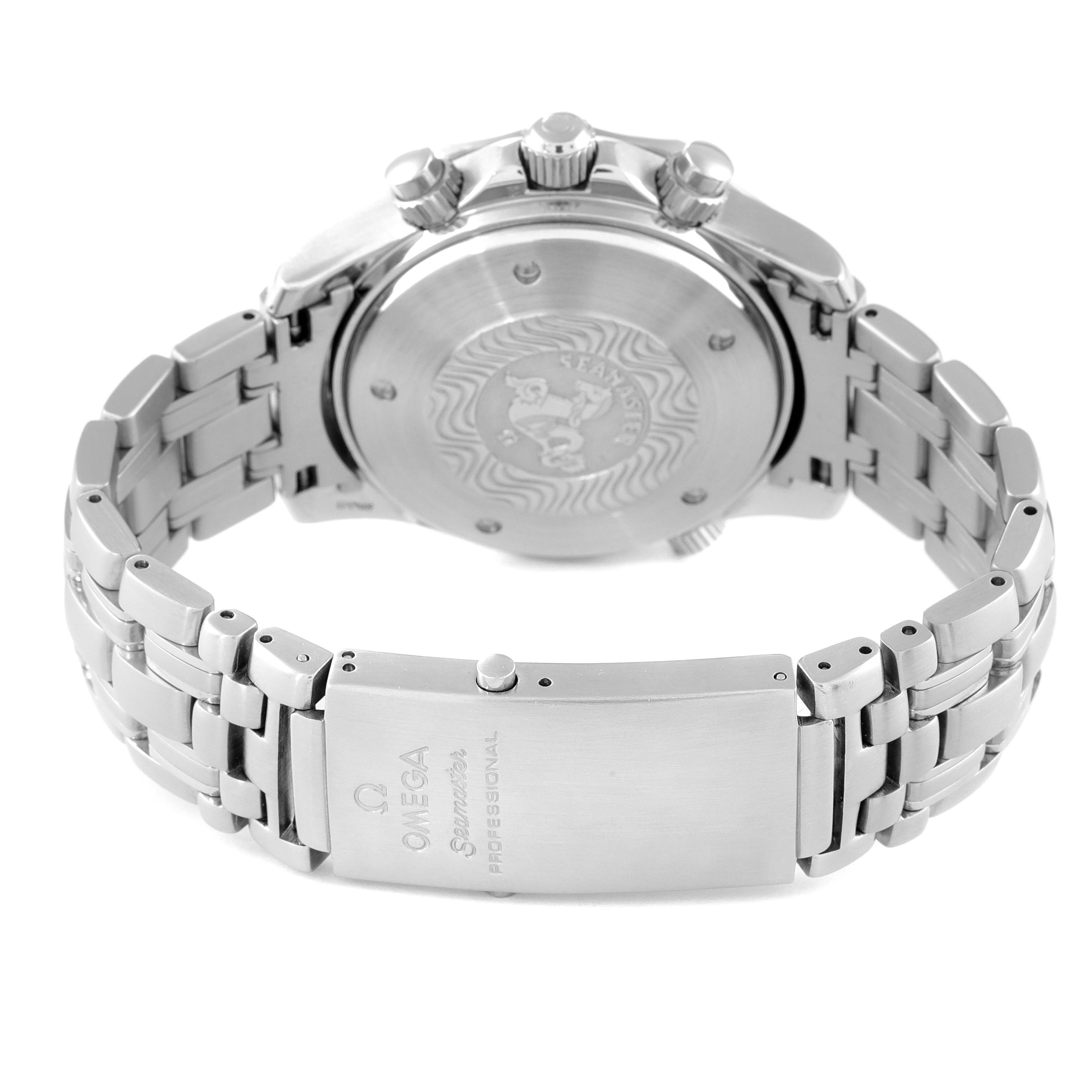 The image shows the back case, bracelet, and clasp of the Omega Seamaster 2599.80.00 Men's Stainless Steel Blue Dial 2599.80.00 Men's Stainless Steel Blue Dial watch from a rear angle.