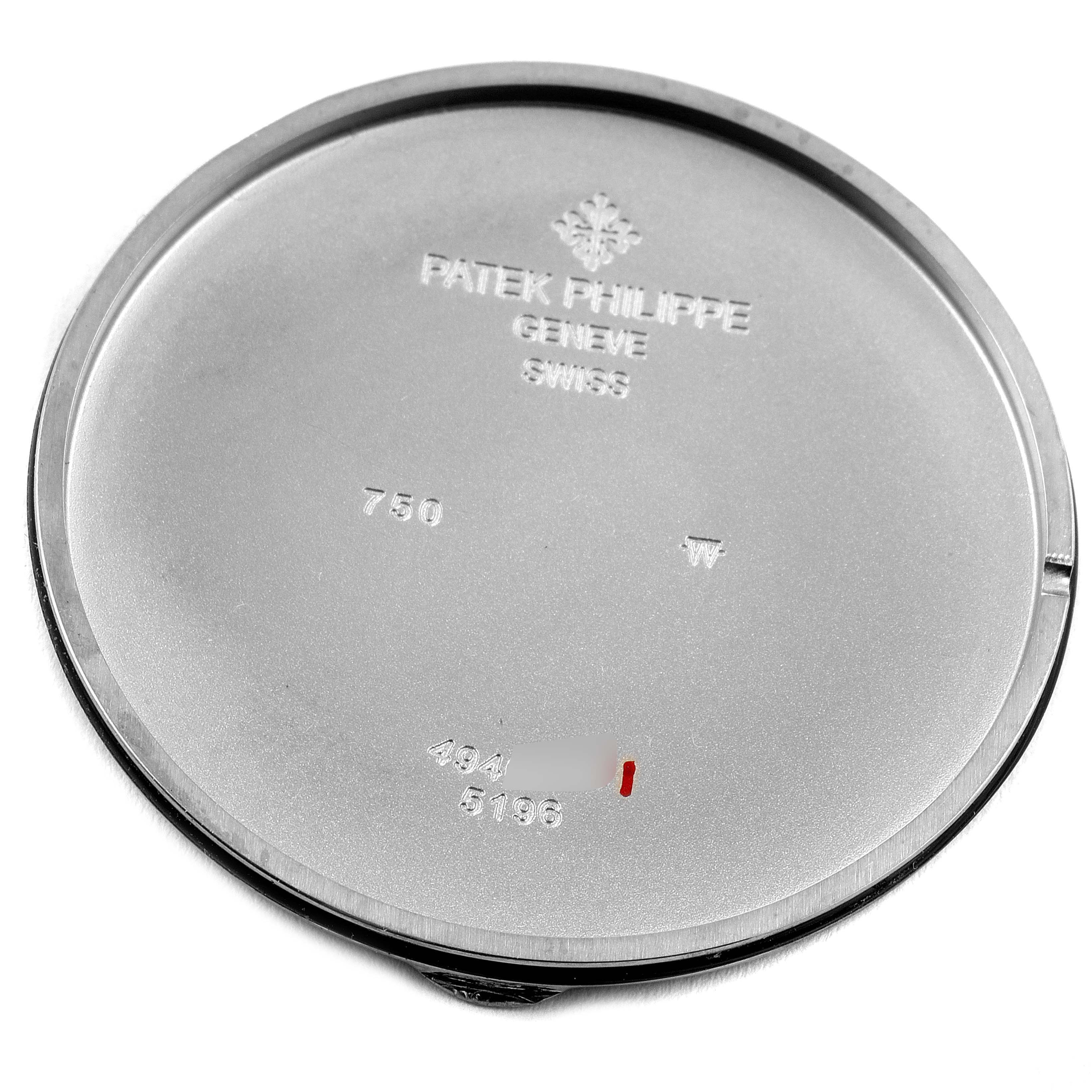 This image shows the inner case back of a Patek Philippe Calatrava 5196G Men's White Gold Silver Dial 5196G Men's White Gold Silver Dial watch.