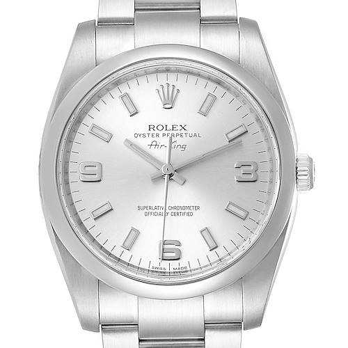 Photo of Rolex Air King 34 Silver Dial Smooth Bezel Mens Watch 114200 Box Card