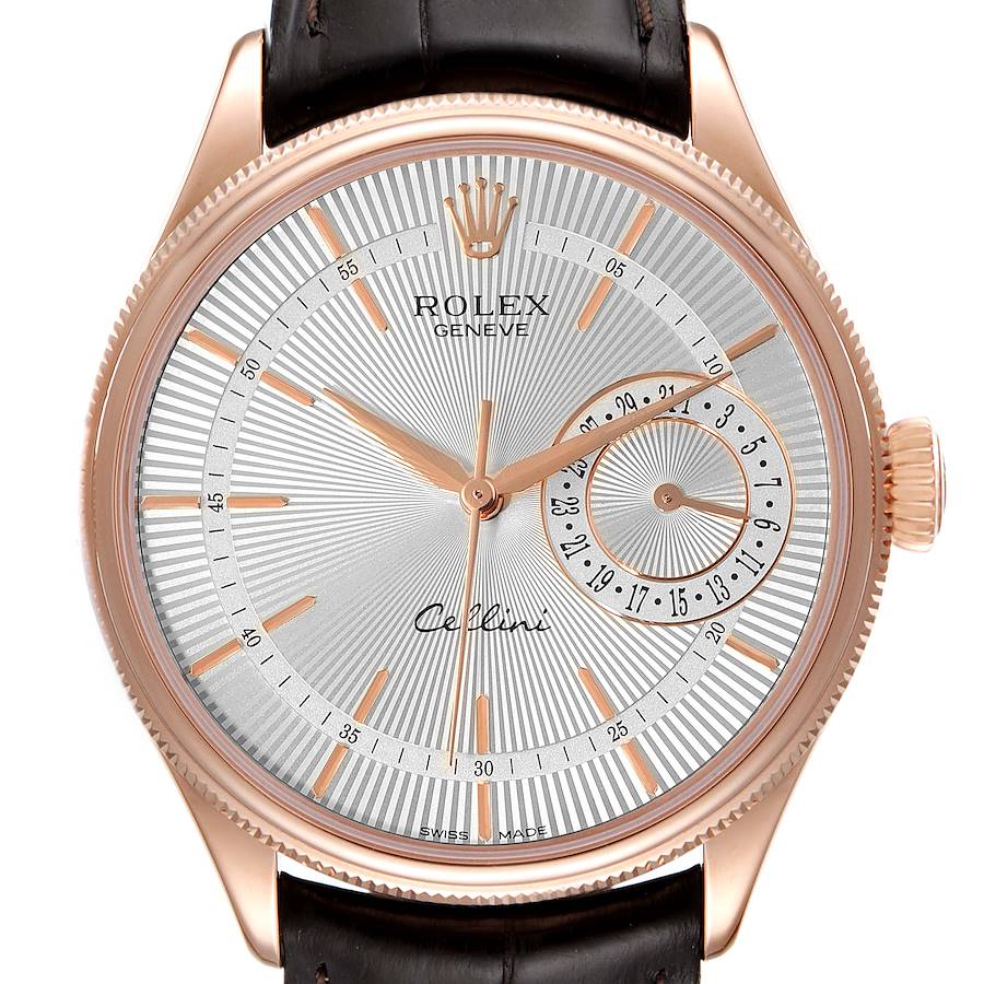 Rolex Cellini Date 18K Everose Gold Silver Dial Mens Watch 50515 SwissWatchExpo