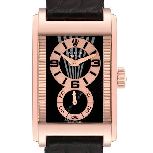 Photo of Rolex Cellini Prince Rose Gold Black Dial Leather Strap Mens Watch 5442