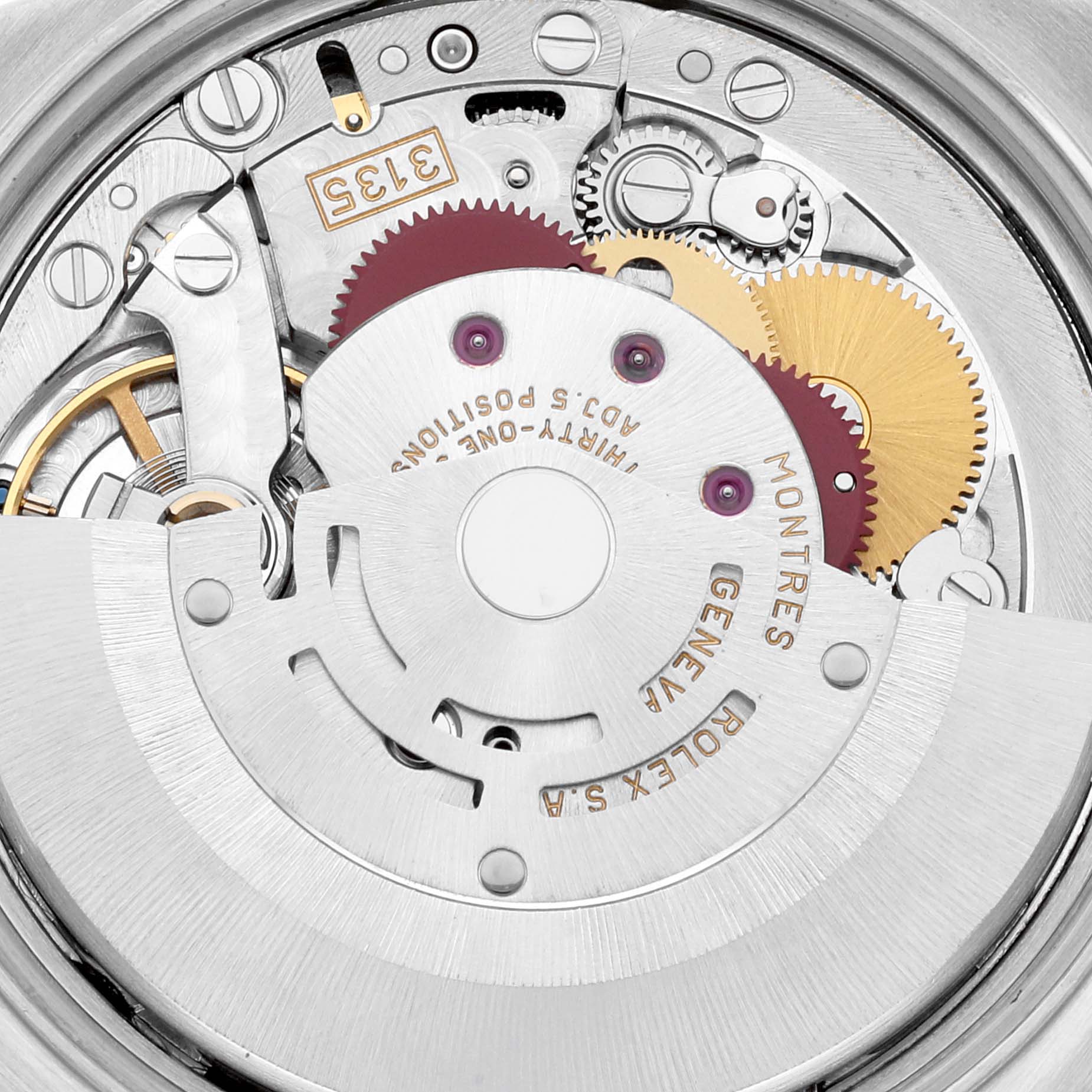 The image shows a close-up of the movement and internal gears of a Rolex Date 15210 Men's Stainless Steel Black Dial 15210 Men's Stainless Steel Black Dial model watch.