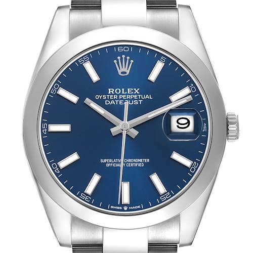 Photo of Rolex Datejust 41 Steel Blue Dial Smooth Bezel Mens Watch 126300