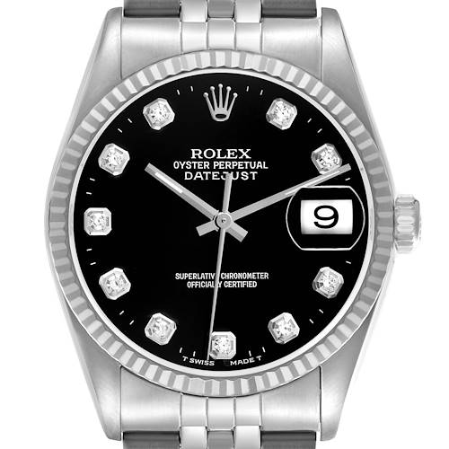 Photo of Rolex Datejust Black Diamond Dial Steel White Gold Mens Watch 16234