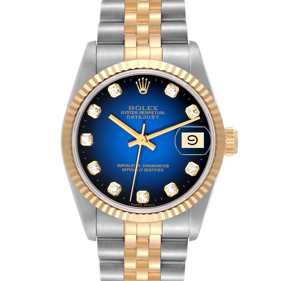 Rolex Datejust Midsize Steel Yellow Gold Vignette Diamond Ladies Watch 68273 SwissWatchExpo