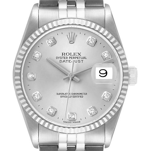 Photo of Rolex Datejust Silver Diamond Dial Steel White Gold Mens Watch 16234