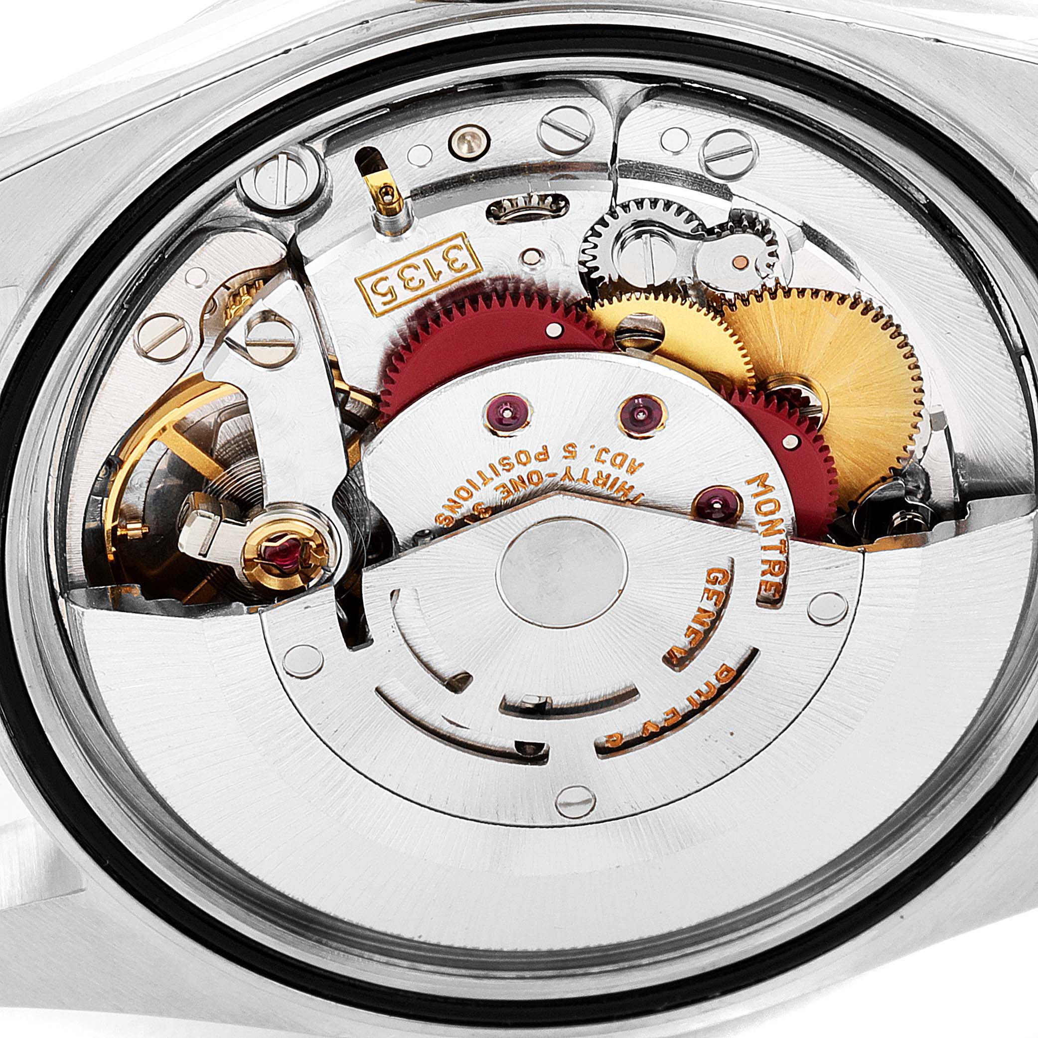This image shows the movement and internal mechanics of a Rolex Datejust 16233 Men's Steel and Gold (two tone) Champagne Dial 16233 Men's Steel and Gold (two tone) Champagne Dial watch viewed from the back.