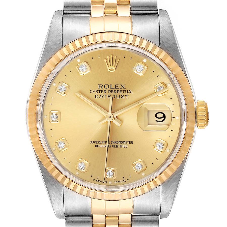 Rolex Datejust Steel Yellow Gold Diamond Mens Watch 16233 SwissWatchExpo