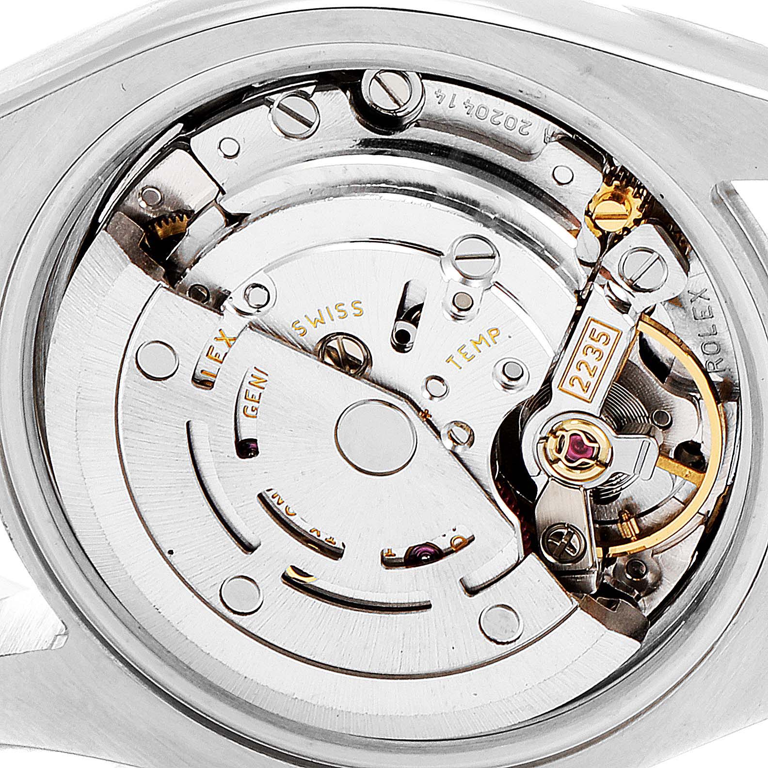 This image shows the internal movement mechanism of a Rolex Datejust 179173 Women's Steel and Gold (two tone) Mother of Pearl Dial 179173 Women's Steel and Gold (two tone) Mother of Pearl Dial watch from a rear angle.