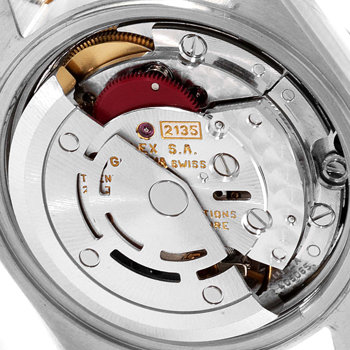 This image shows the inner mechanism and movement components of a Rolex Datejust 69173 Women's Steel and Gold (two tone) Grey Dial 69173 Women's Steel and Gold (two tone) Grey Dial watch.