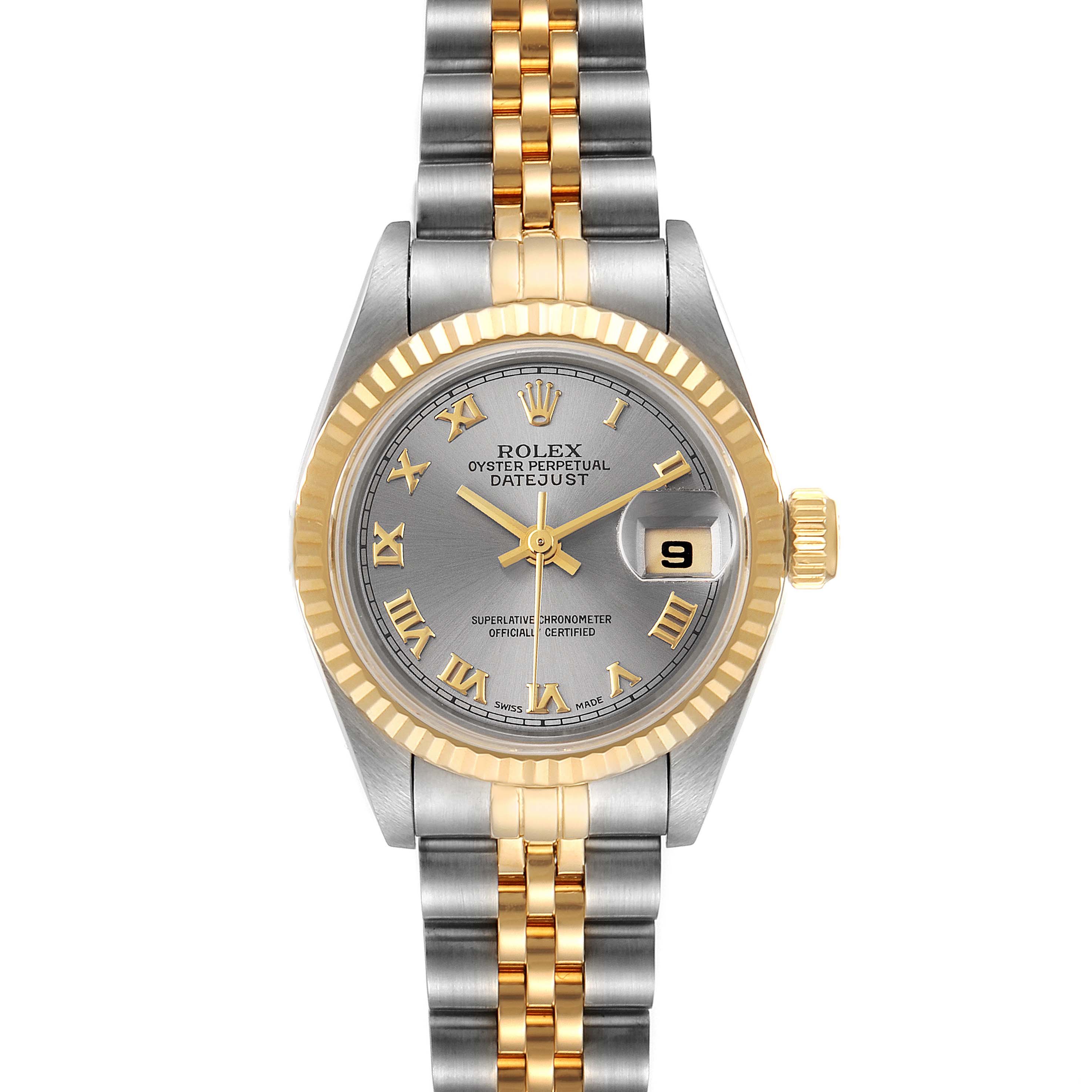 Rolex Datejust Steel Yellow Gold Slate Grey Dial Ladies Watch 69173 Box  Papers