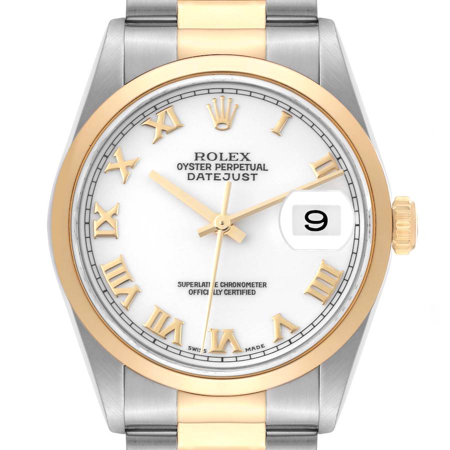 Rolex Datejust Steel Yellow Gold White Dial Mens Watch 16203 SwissWatchExpo
