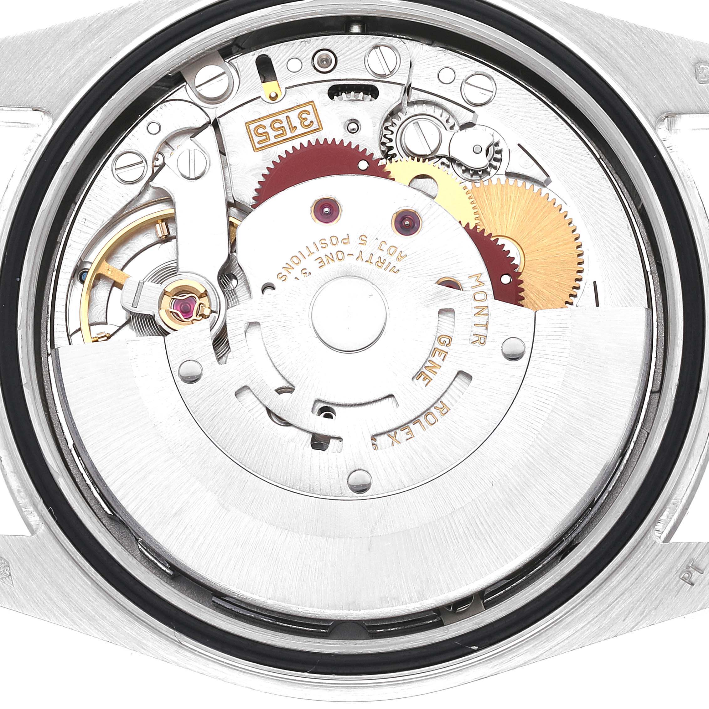 The image shows the internal mechanical movement of a Rolex President 118206 Men's Platinum Silver Dial 118206 Men's Platinum Silver Dial model watch, viewed from the back.